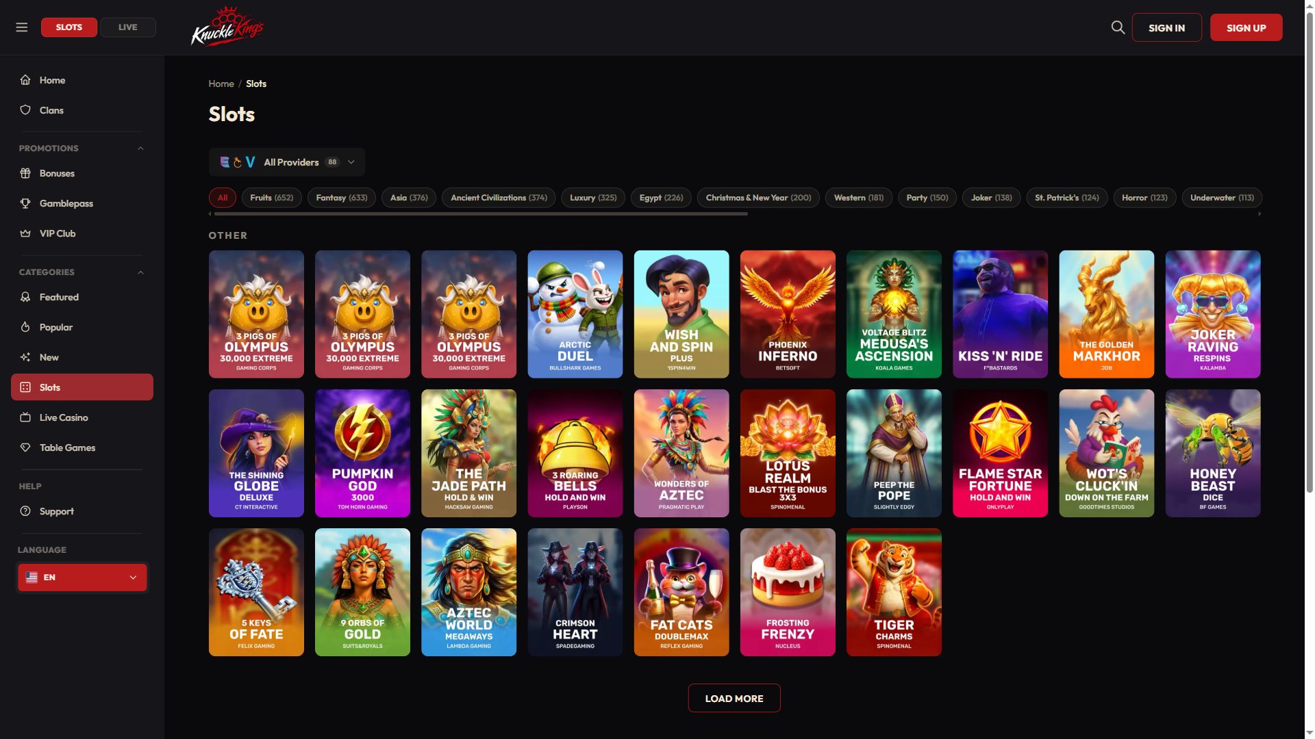 Knuckle Kings — Lobby (Desktop)