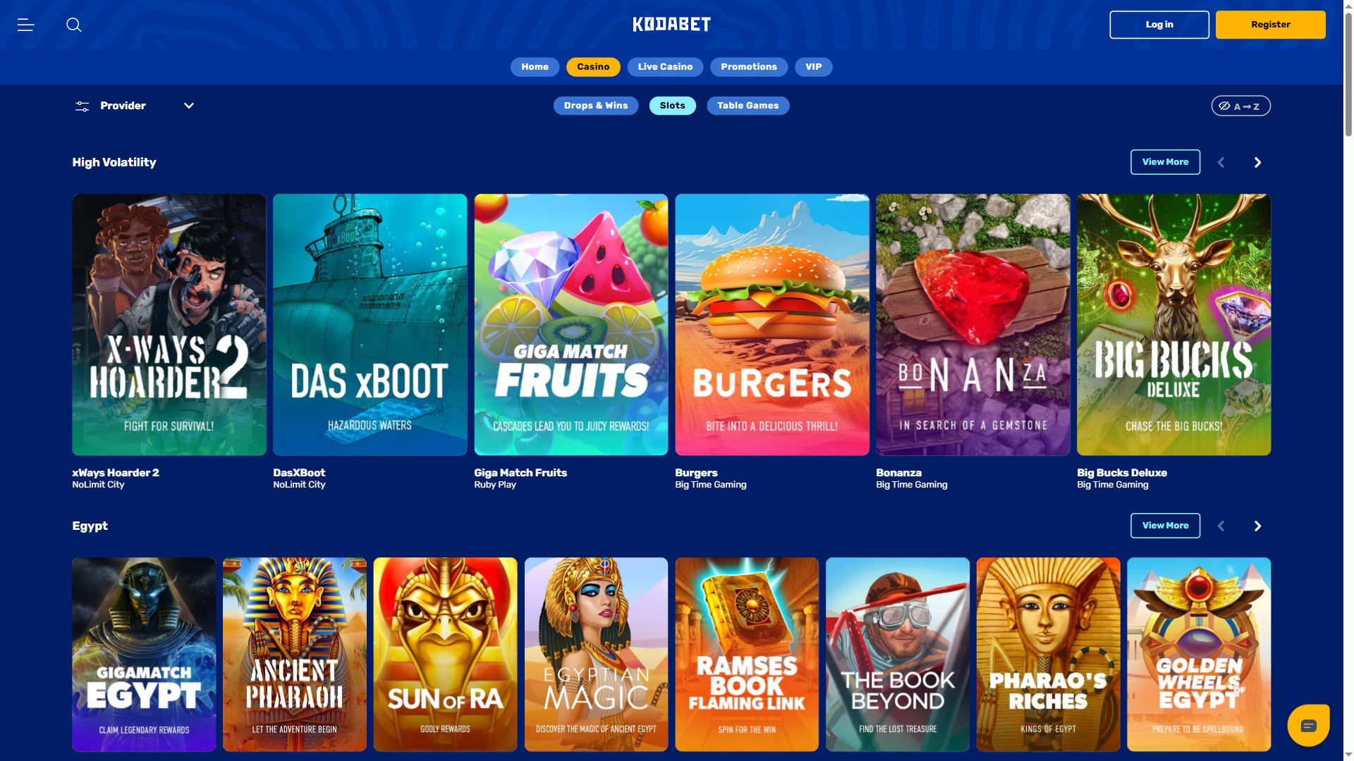 Kodabet — Lobby (Desktop)