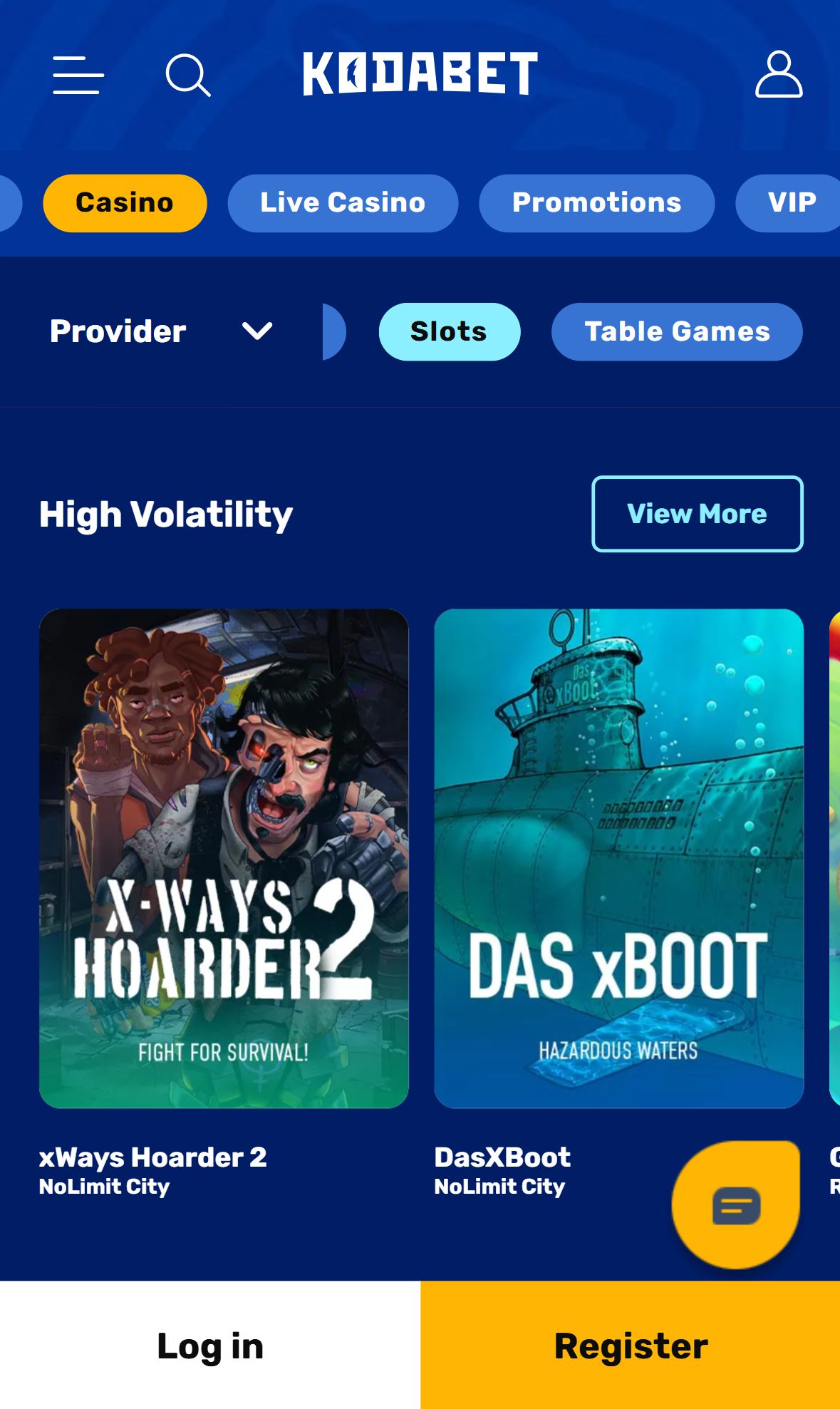 Kodabet — Lobby (Mobile)