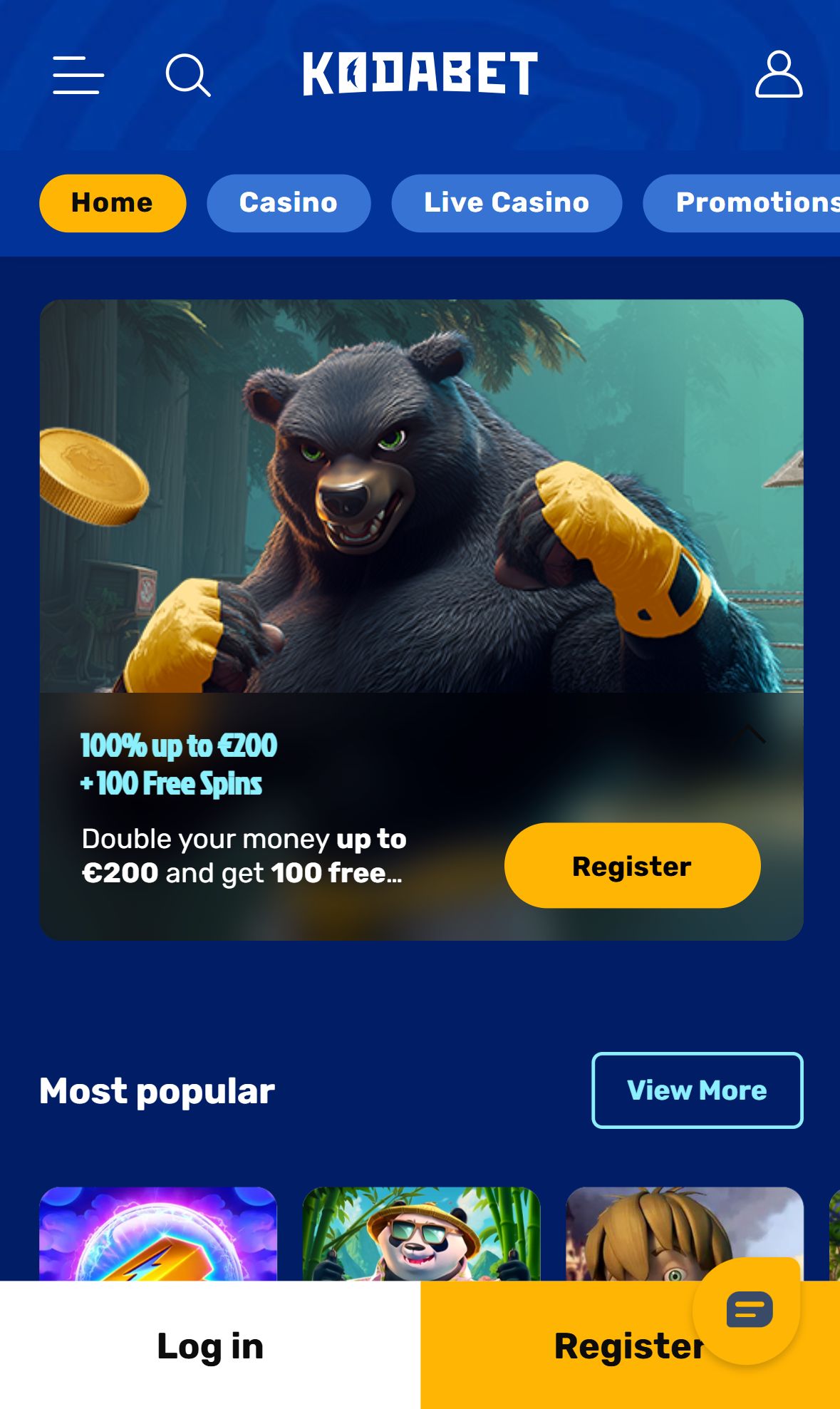 Kodabet — Homepage (Mobile)
