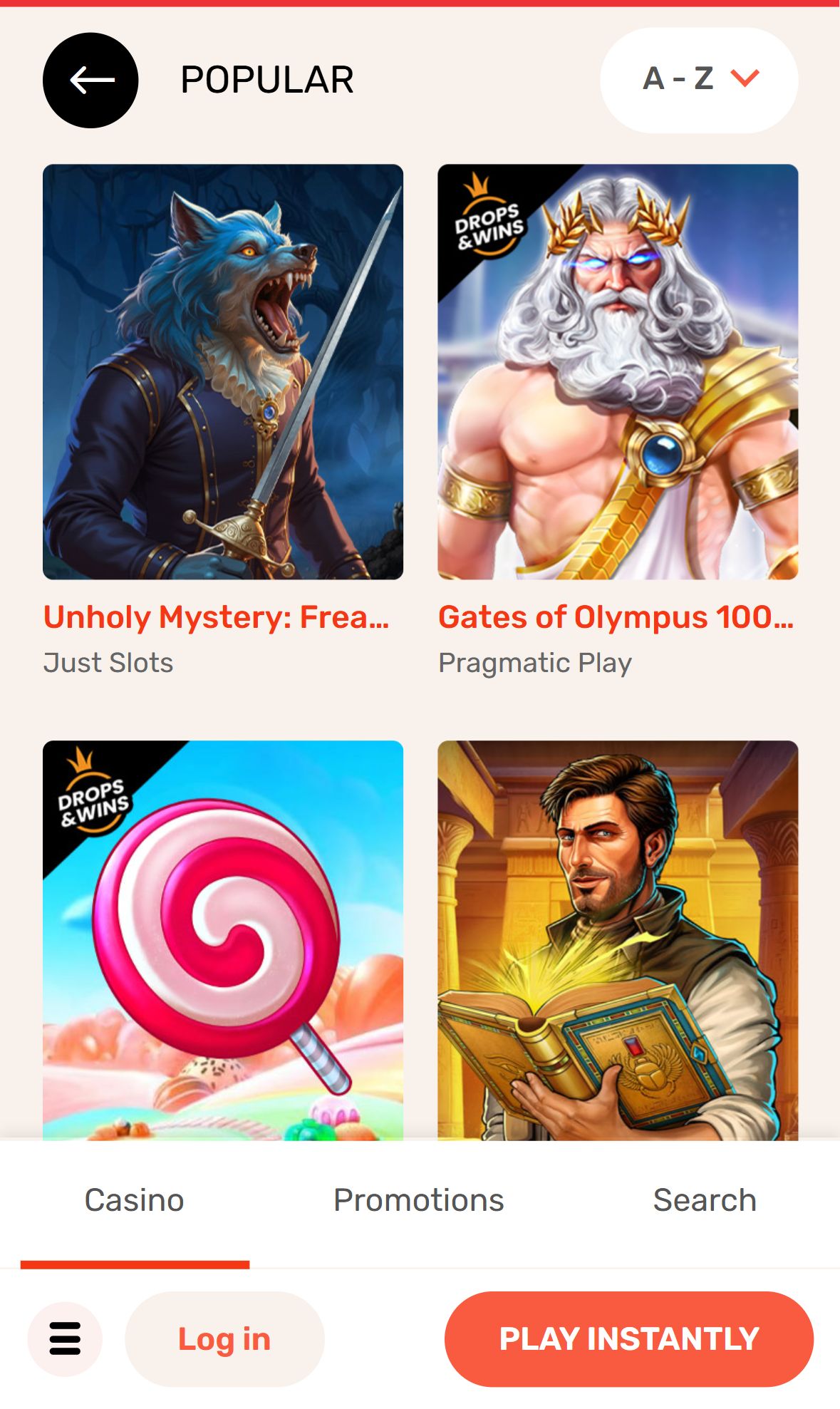 Koicasino — Lobby (Mobile)