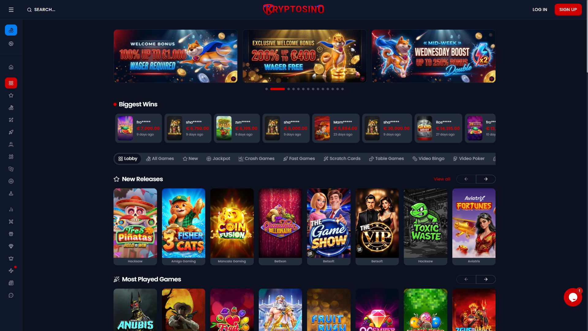 Kryptosino — Lobby (Desktop)