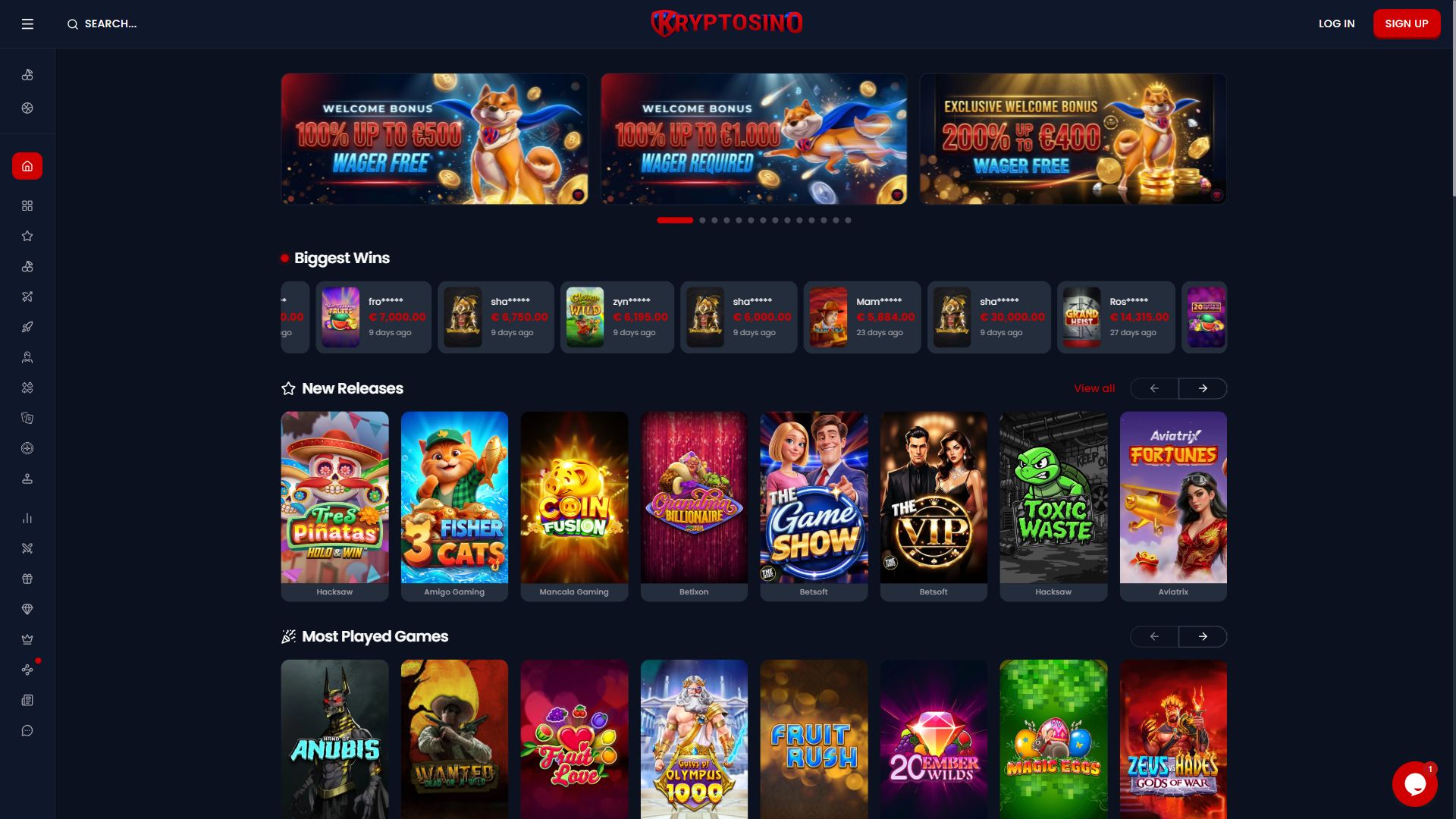 Kryptosino — Homepage (Desktop)