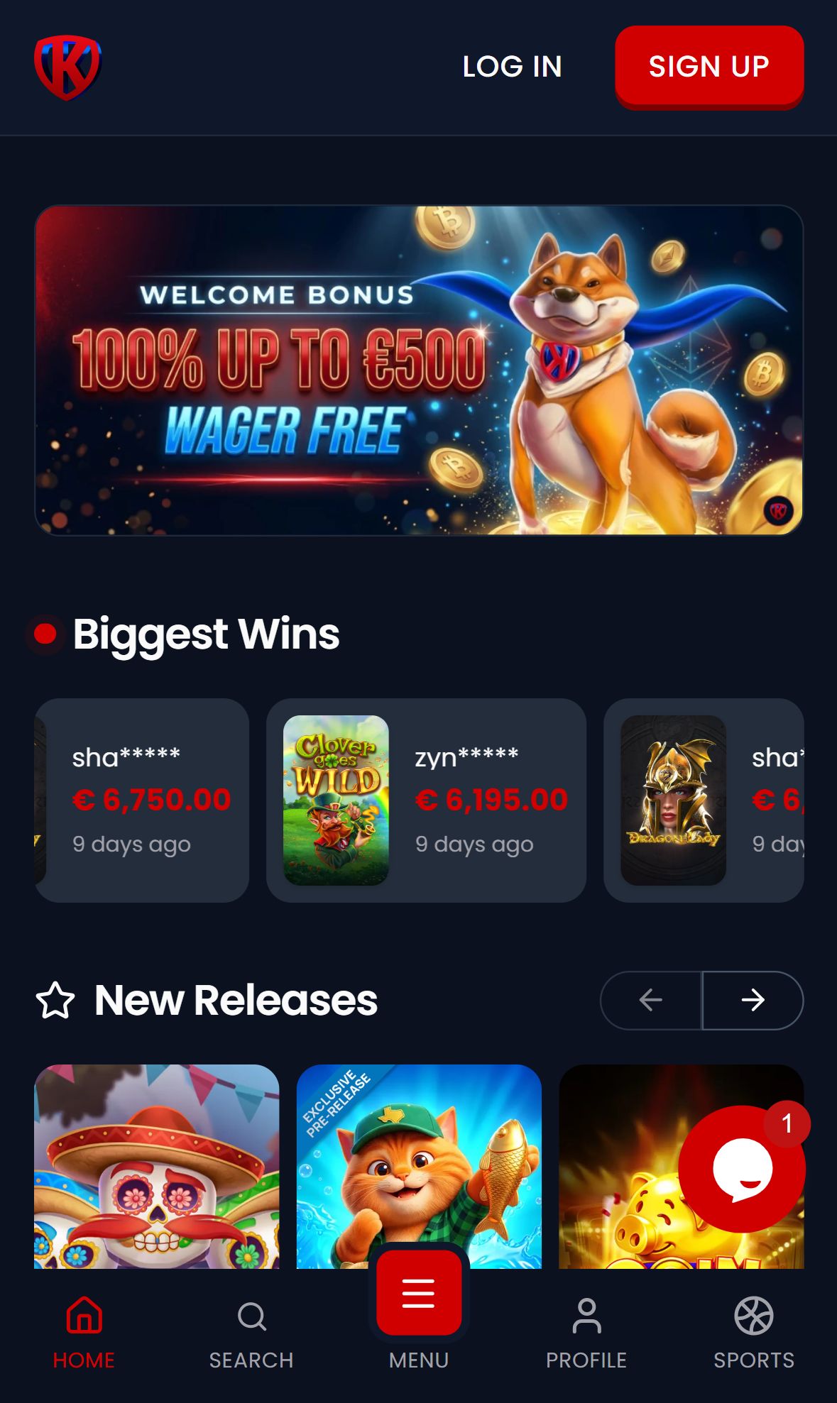 Kryptosino — Homepage (Mobile)