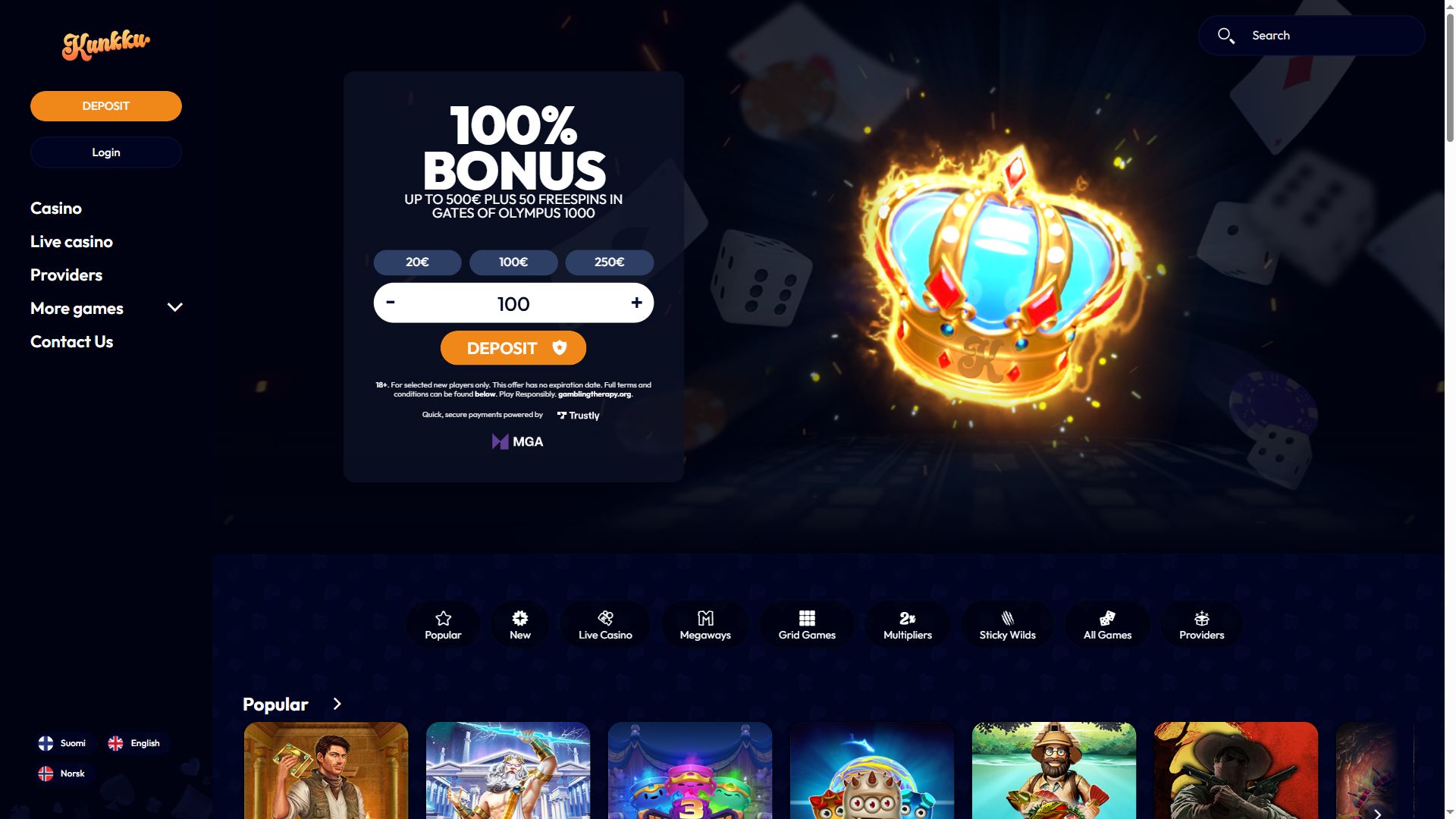 Kunkkukasino — Homepage (Desktop)