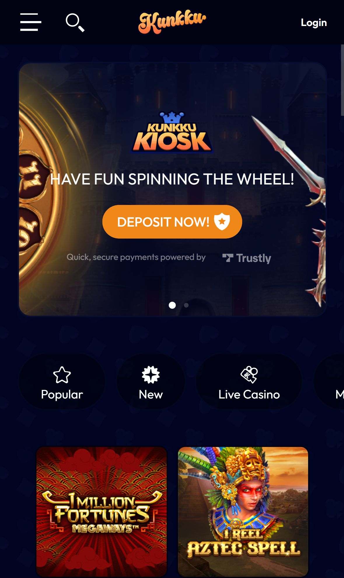 Kunkkukasino — Lobby (Mobile)