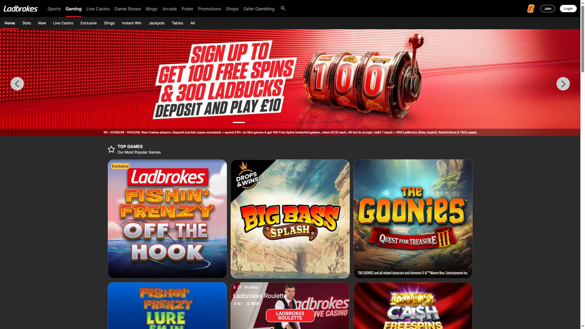 Ladbrokes — Lobby (Desktop)