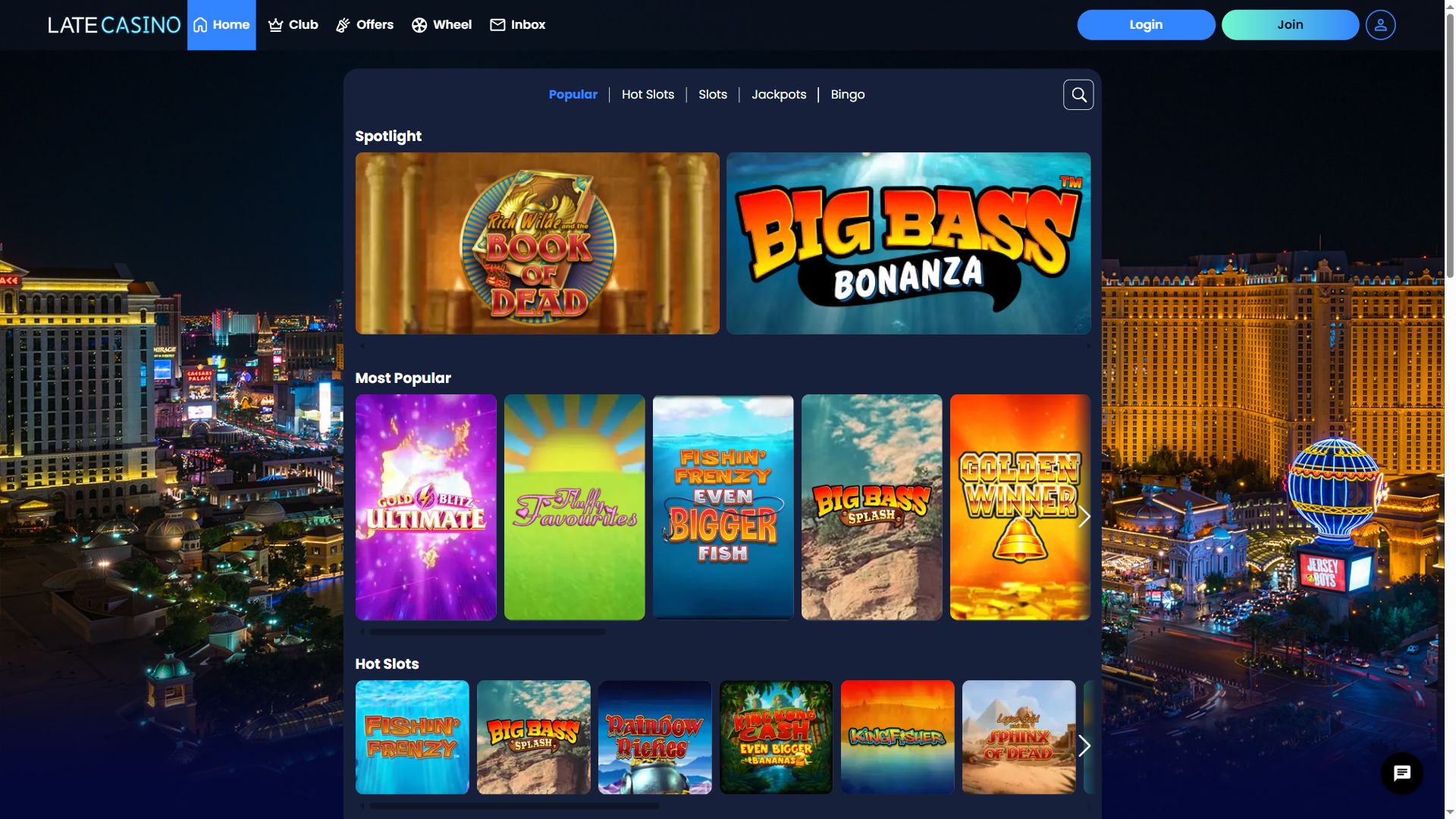 Late Casino — Lobby (Desktop)