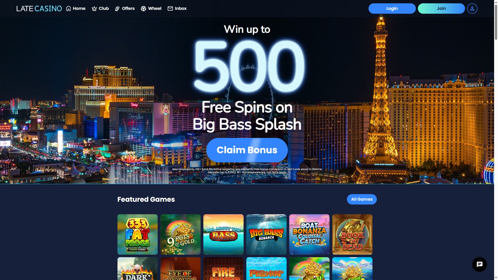 Late Casino — Homepage (Desktop)
