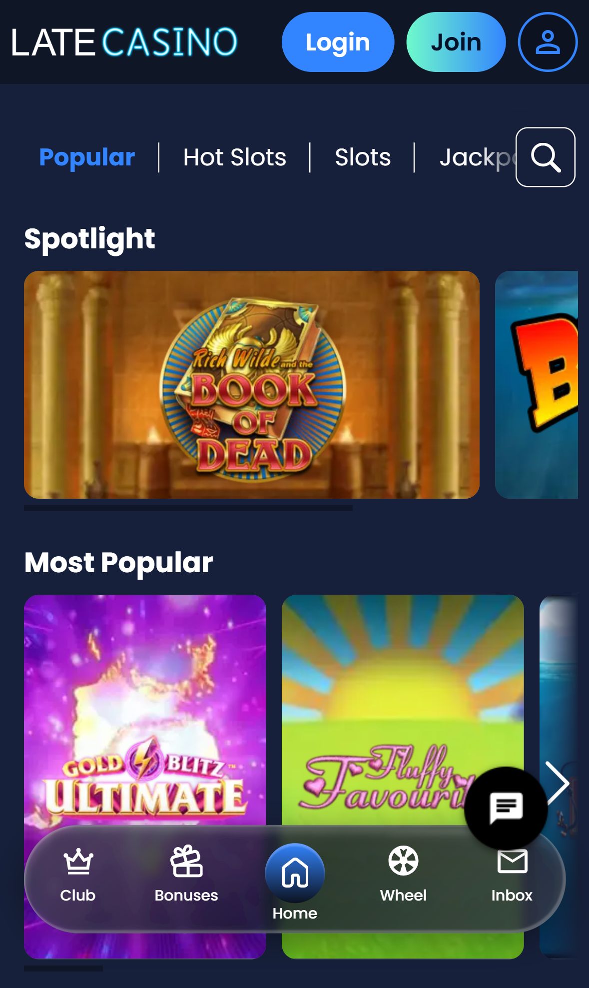 Late Casino — Lobby (Mobile)