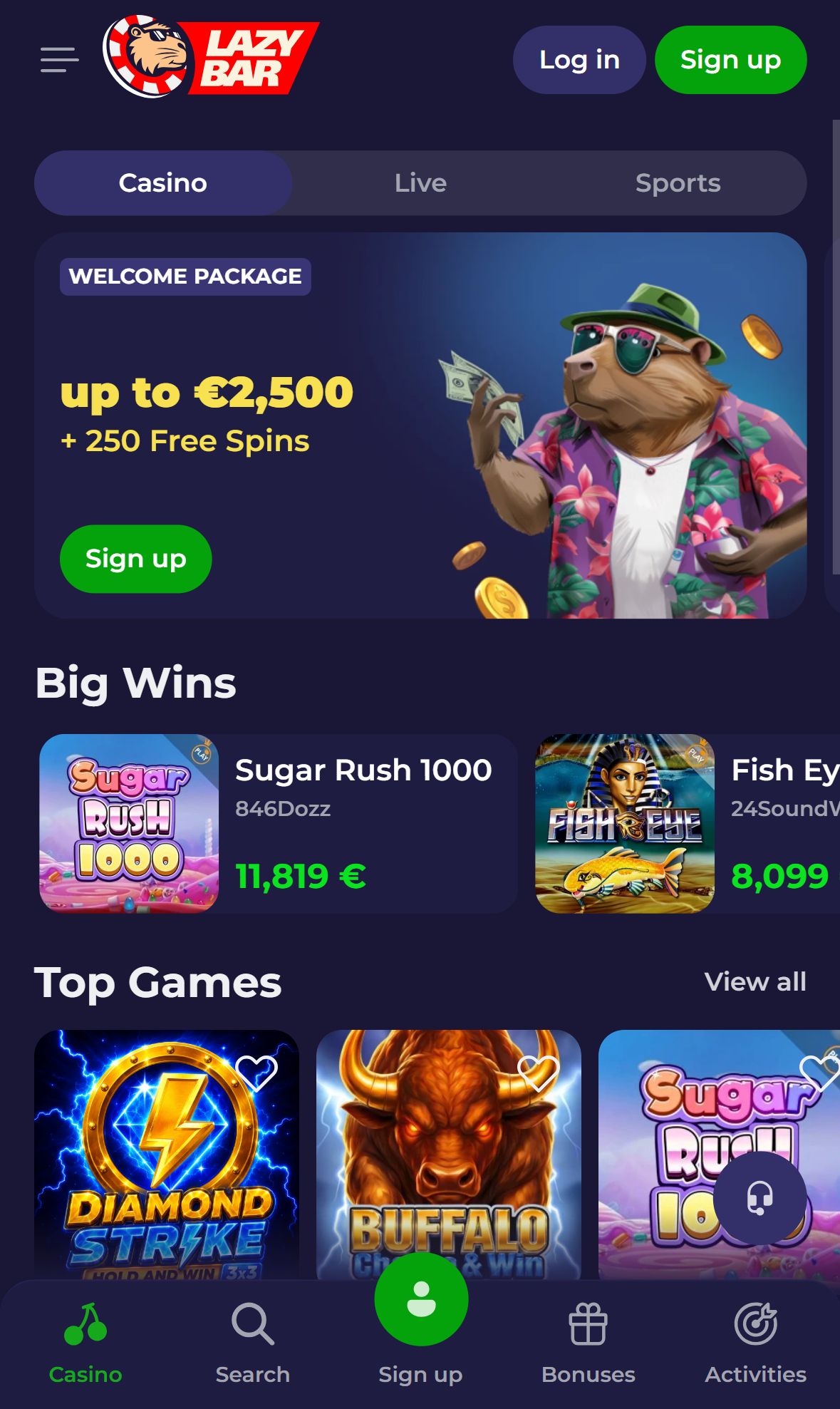 Lazybar — Homepage (Mobile)