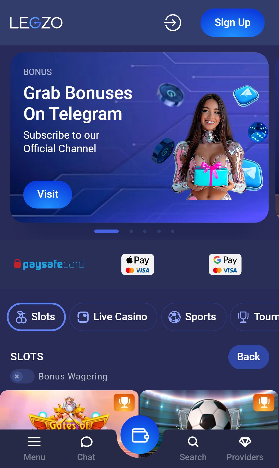 Legzo Casino — Lobby (Mobile)