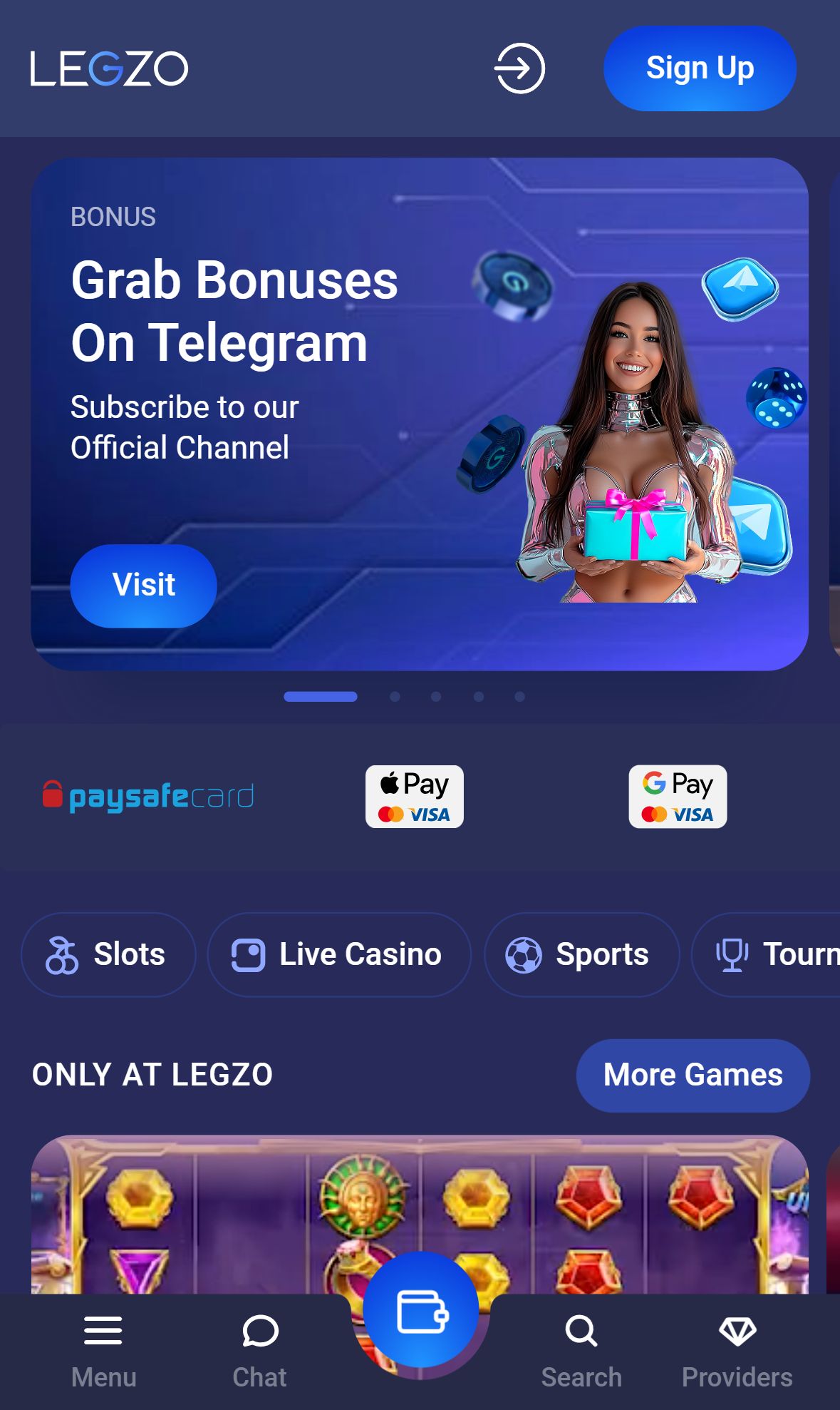 Legzo Casino — Homepage (Mobile)