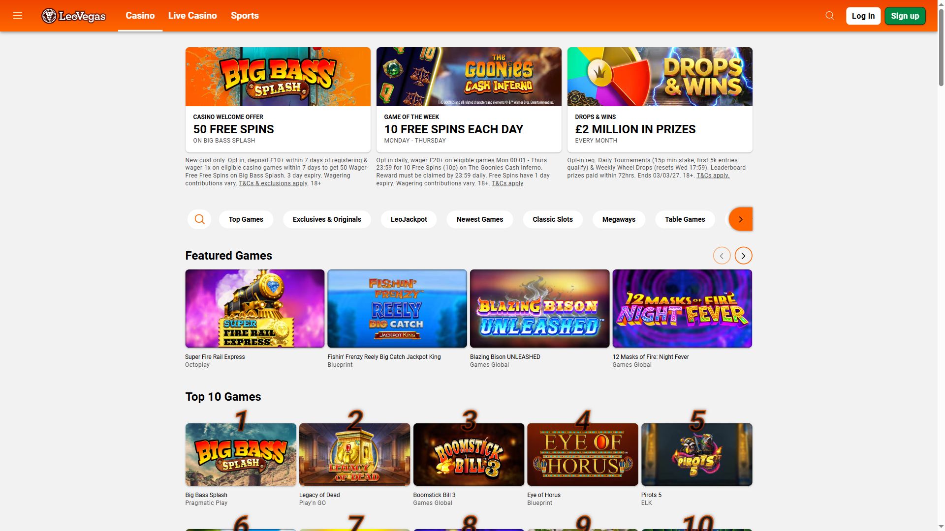 LeoVegas — Lobby (Desktop)