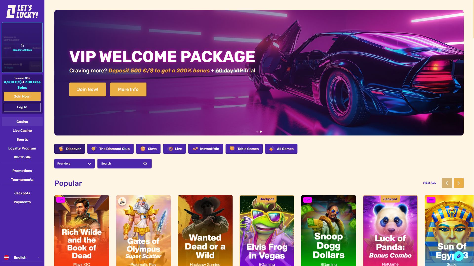 LetsLucky — Homepage (Desktop)