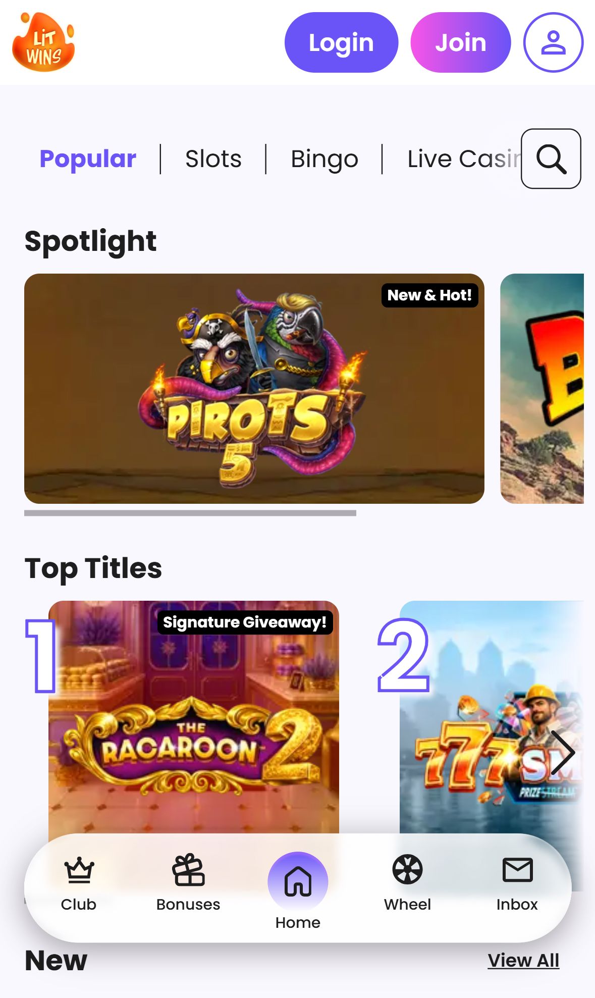 Lit Wins — Lobby (Mobile)