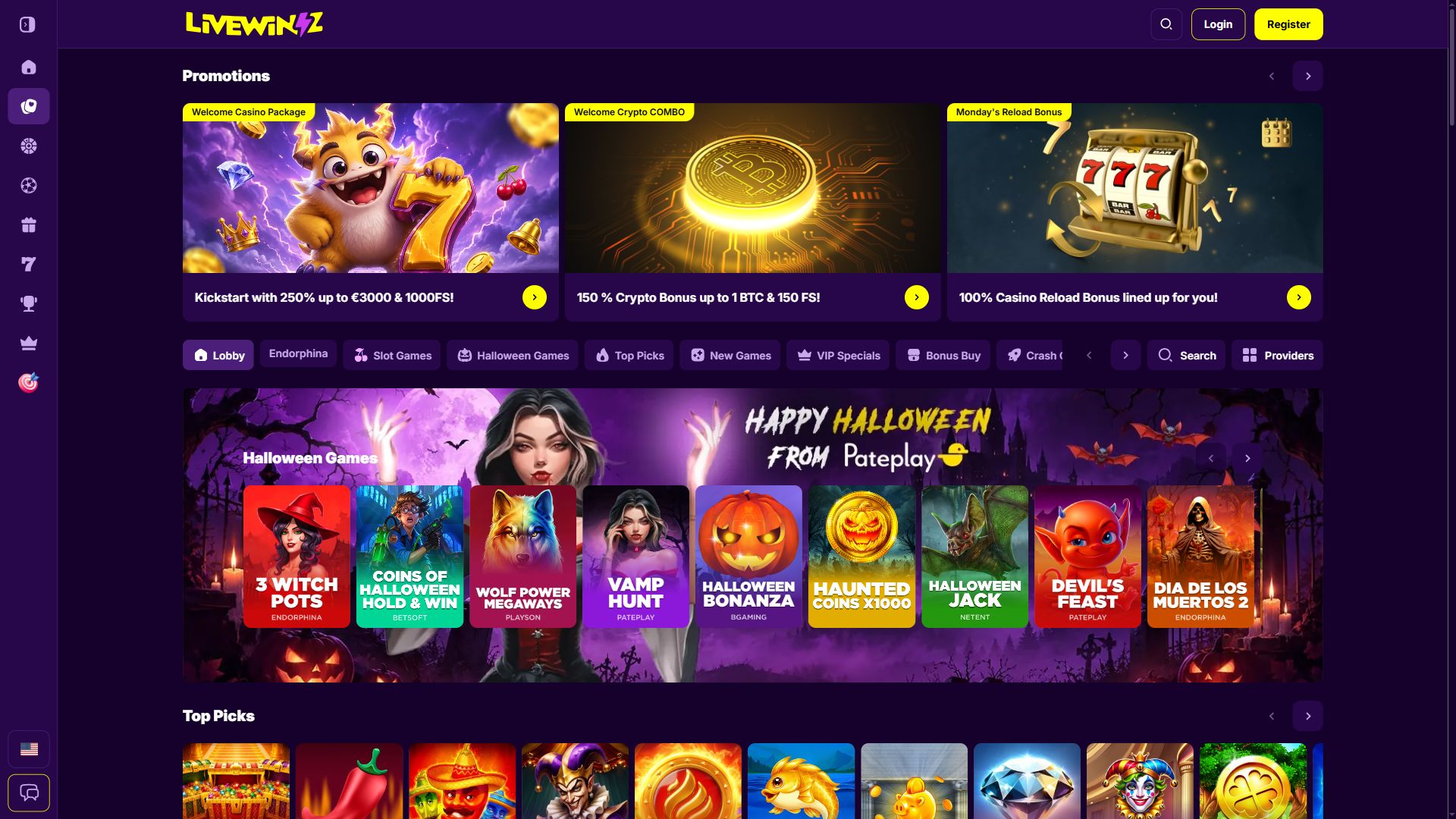 LiveWinz — Lobby (Desktop)