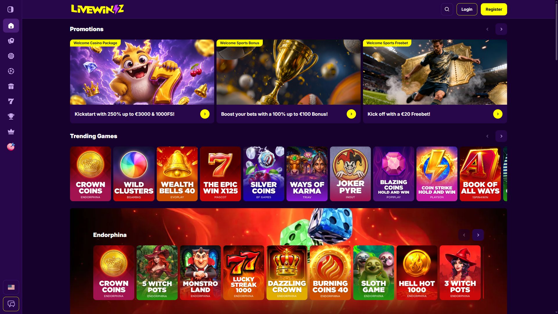 LiveWinz — Homepage (Desktop)