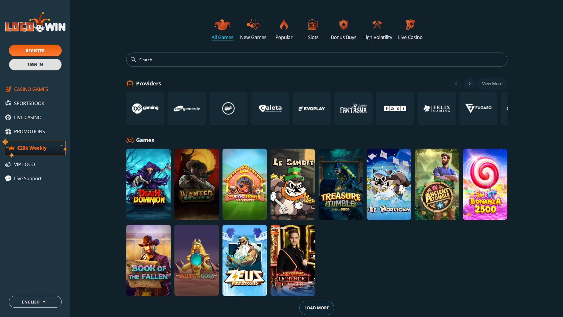 Locowin — Lobby (Desktop)