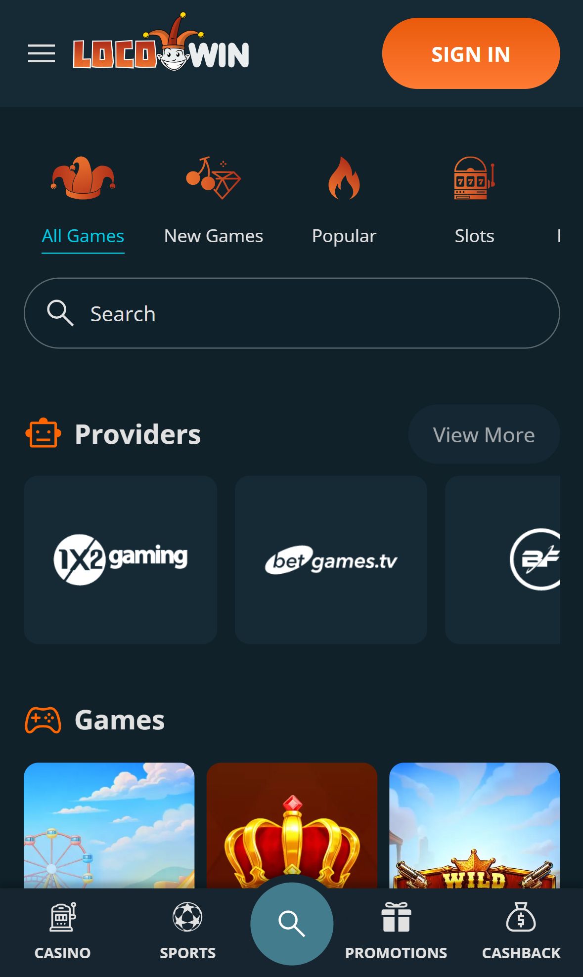 Locowin — Lobby (Mobile)