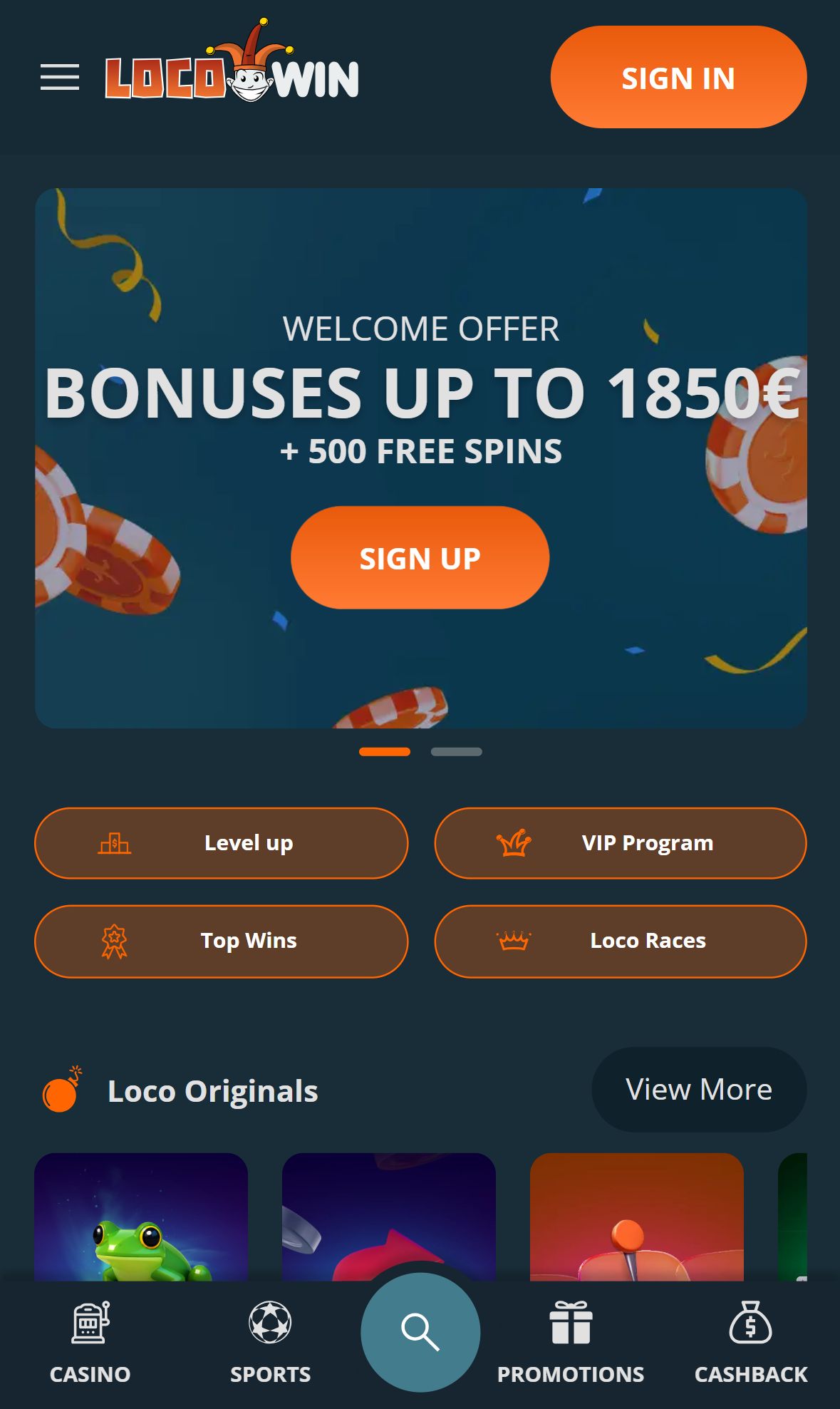 Locowin — Homepage (Mobile)