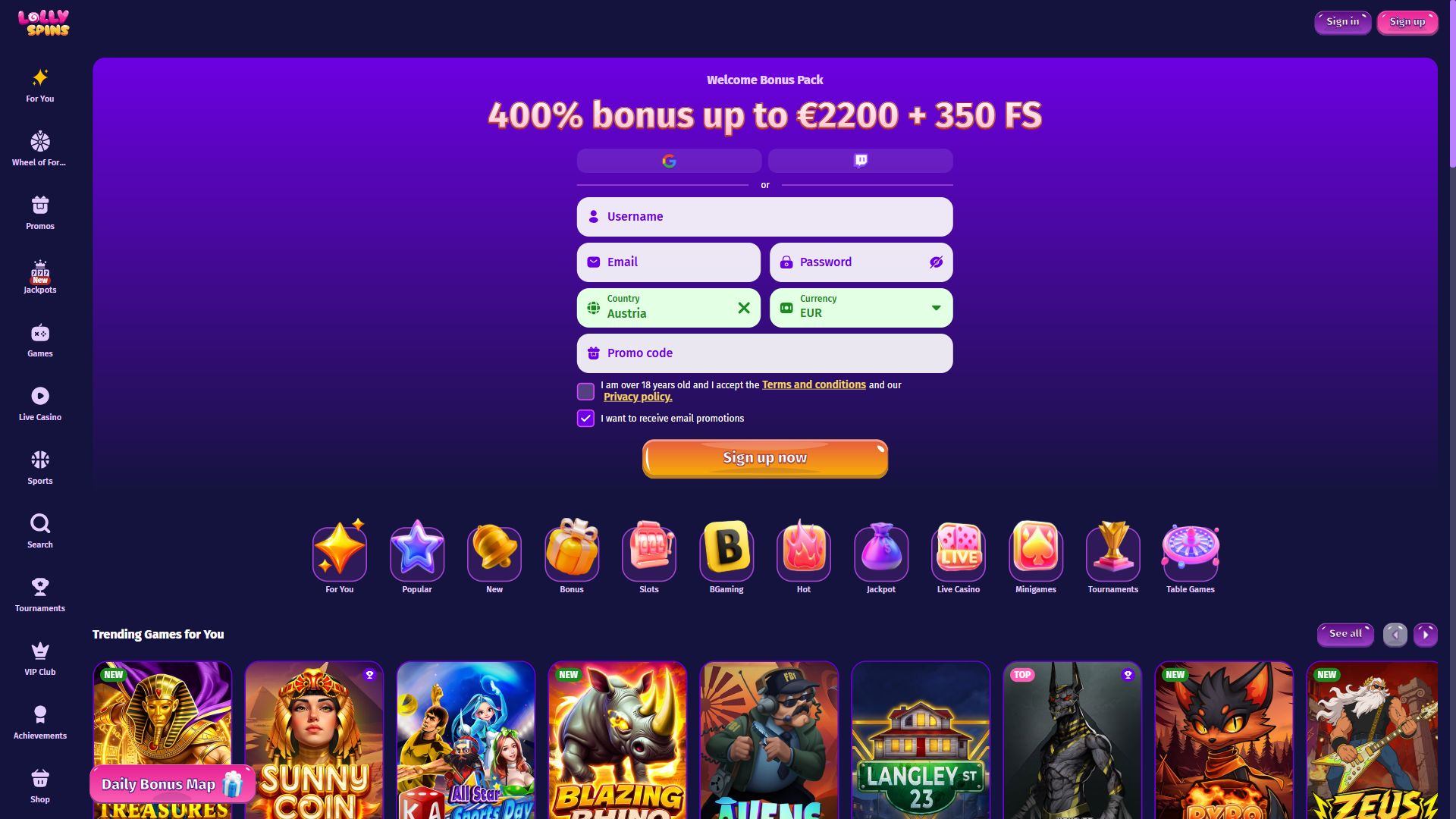 Lolly Spins — Homepage (Desktop)