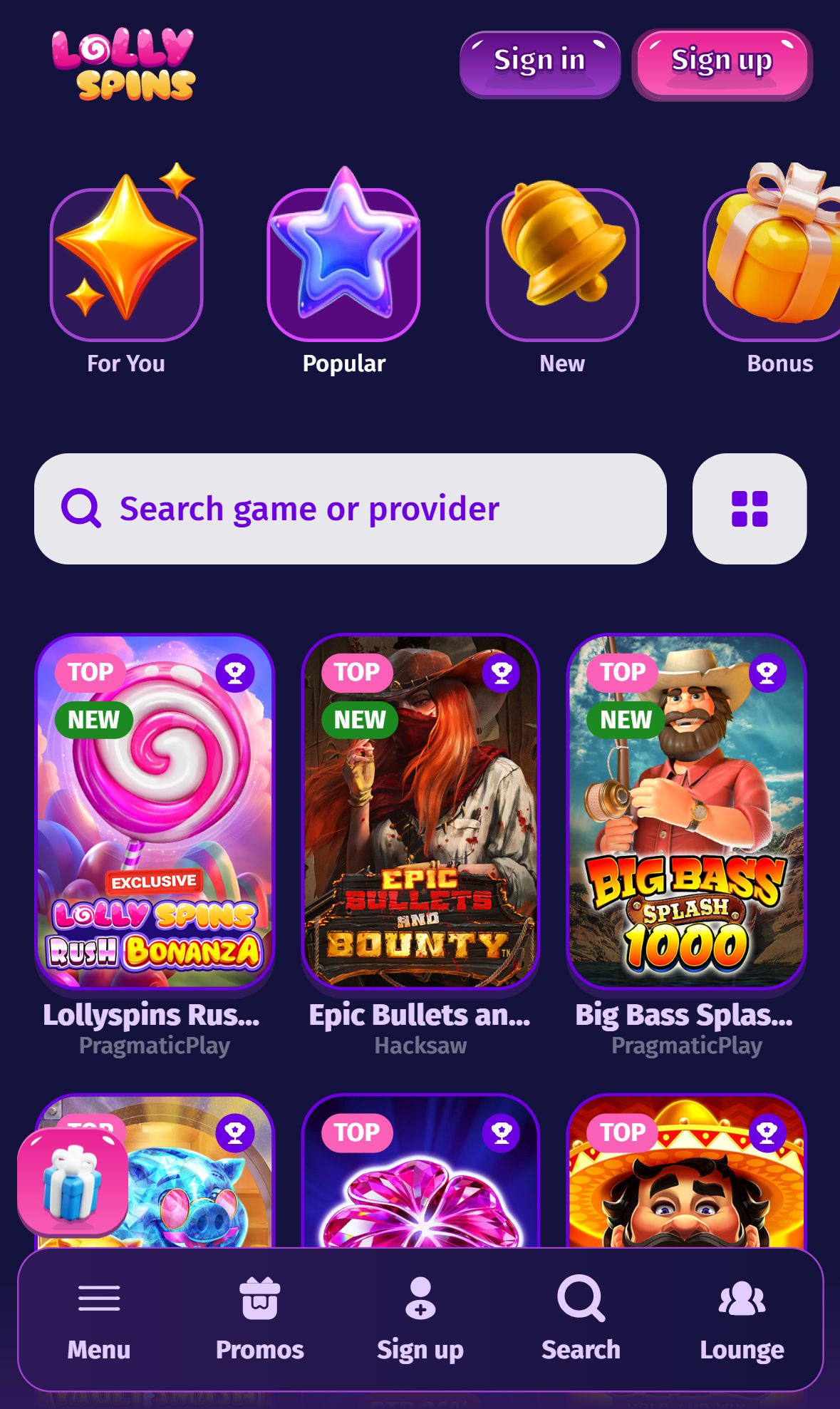 Lolly Spins — Lobby (Mobile)
