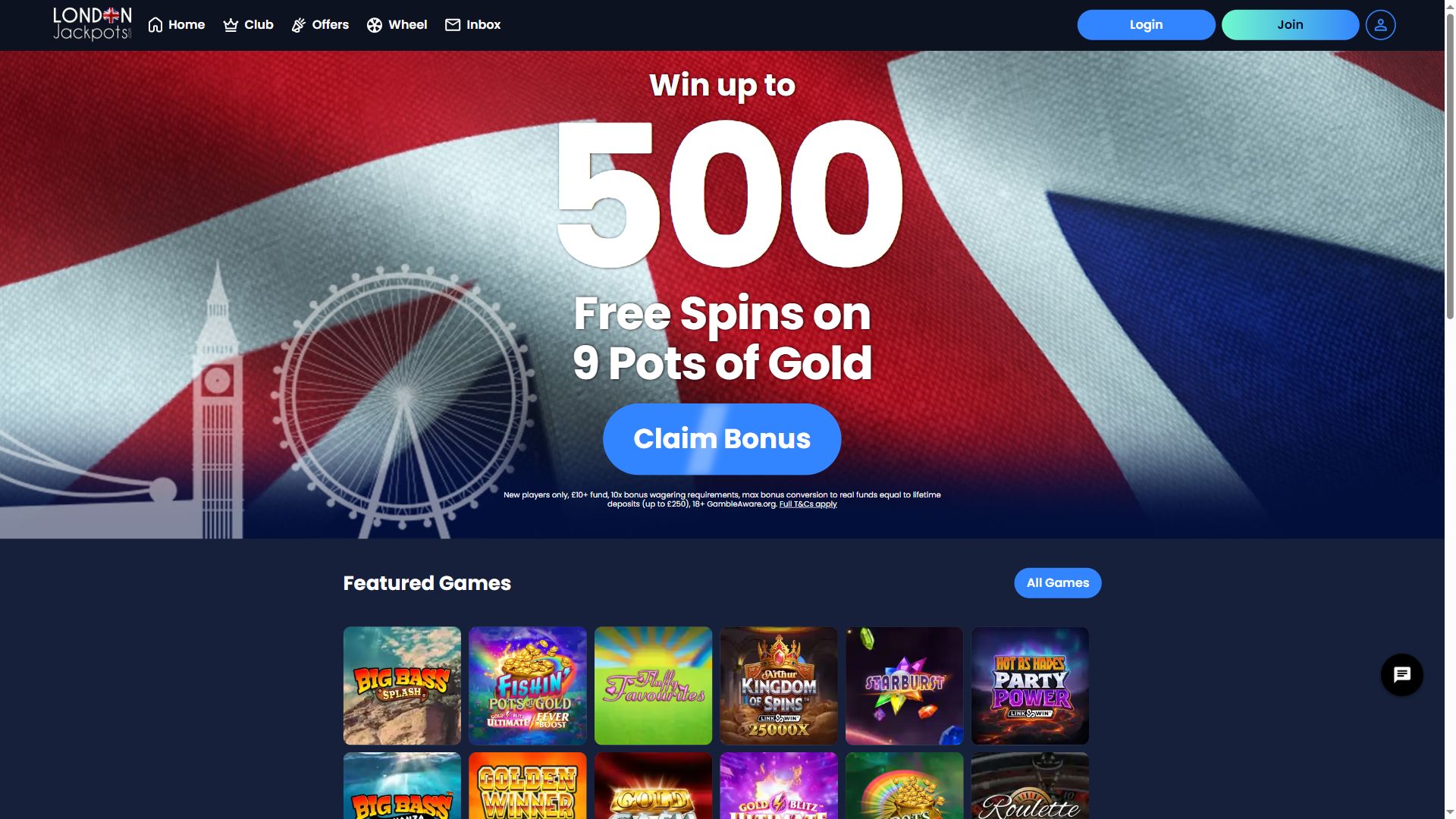 London Jackpots — Homepage (Desktop)