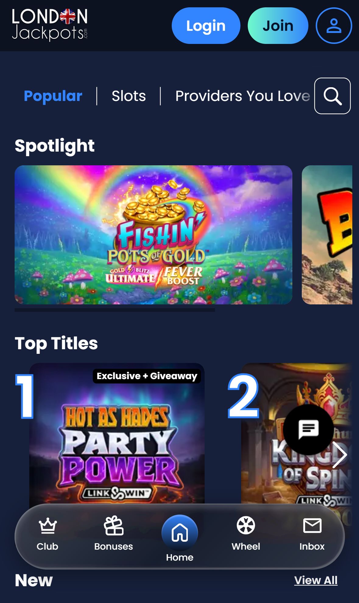 London Jackpots — Lobby (Mobile)