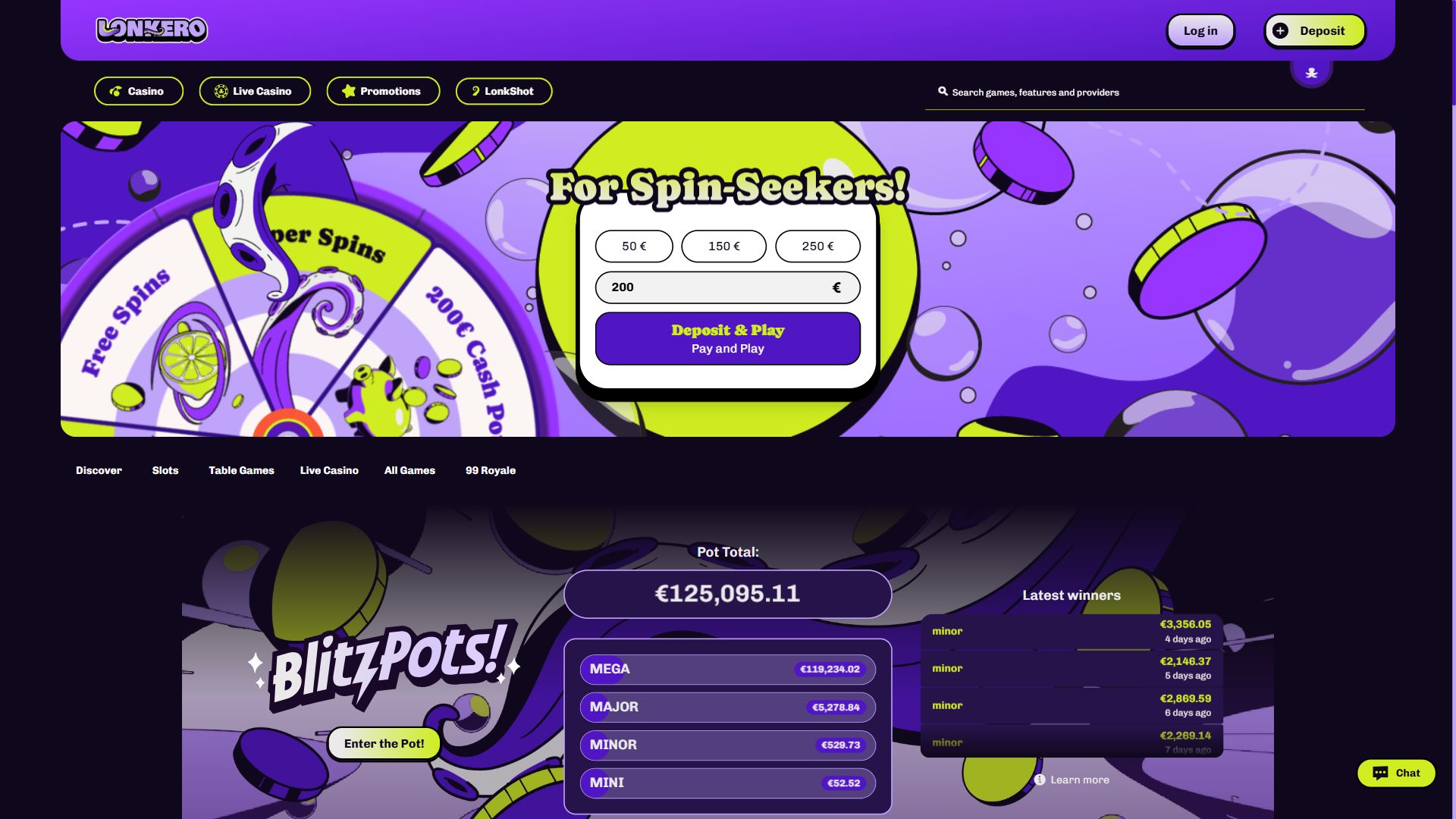 Lonkero Kasino — Homepage (Desktop)