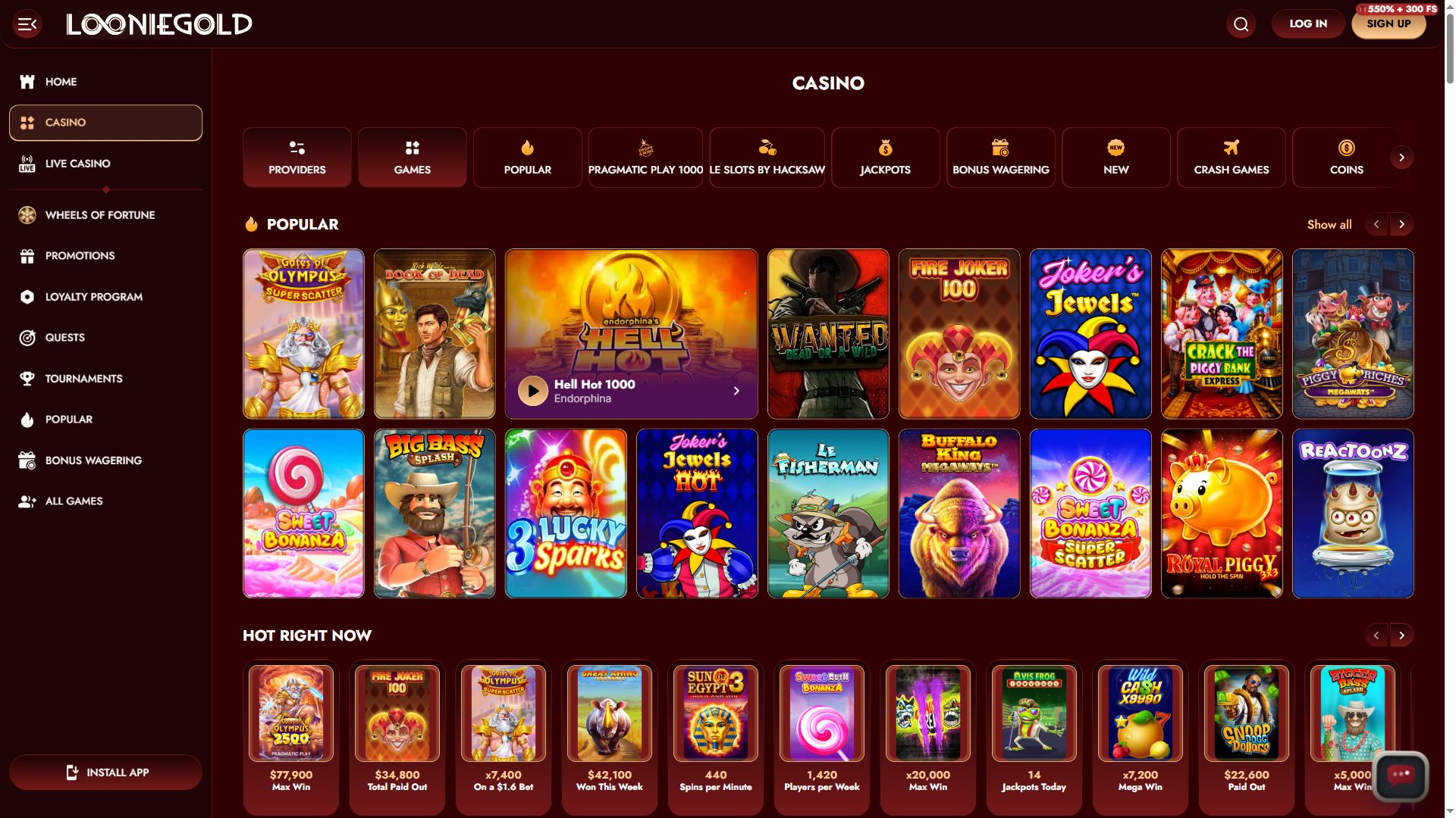 LoonieGold — Lobby (Desktop)