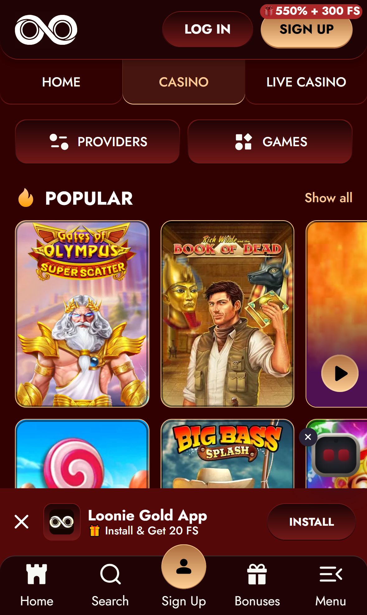 LoonieGold — Lobby (Mobile)