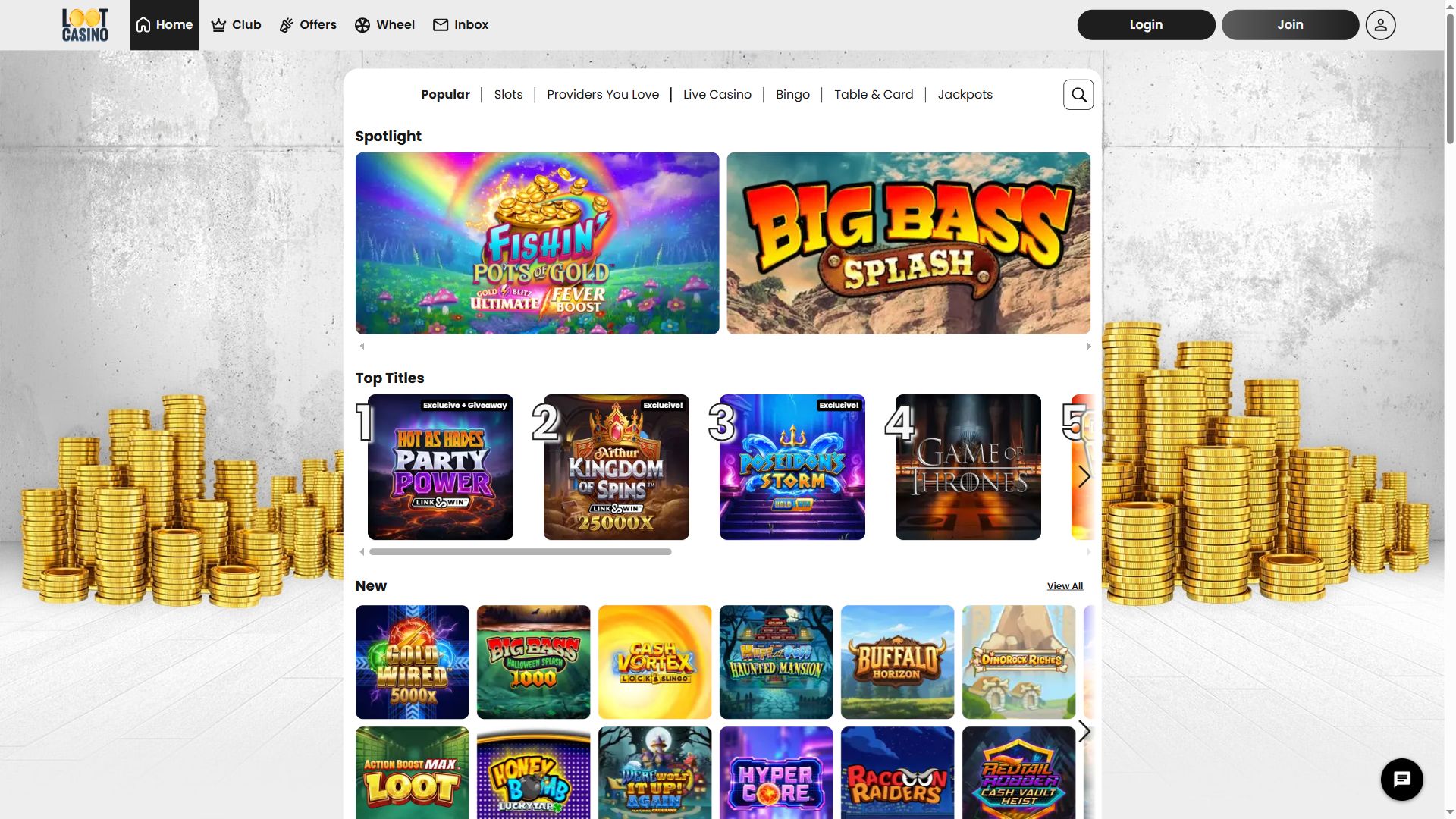 Loot Casino — Lobby (Desktop)