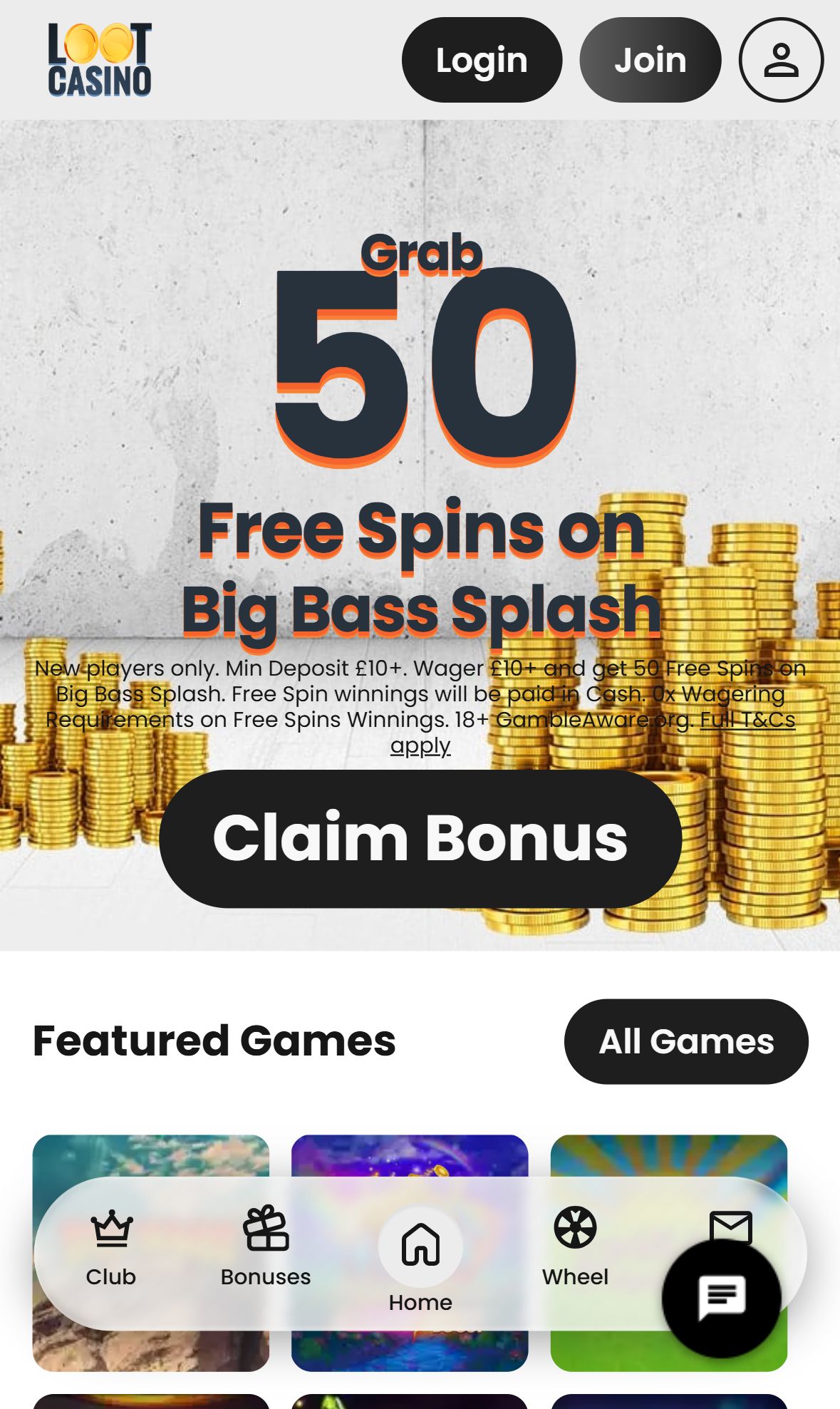 Loot Casino — Homepage (Mobile)