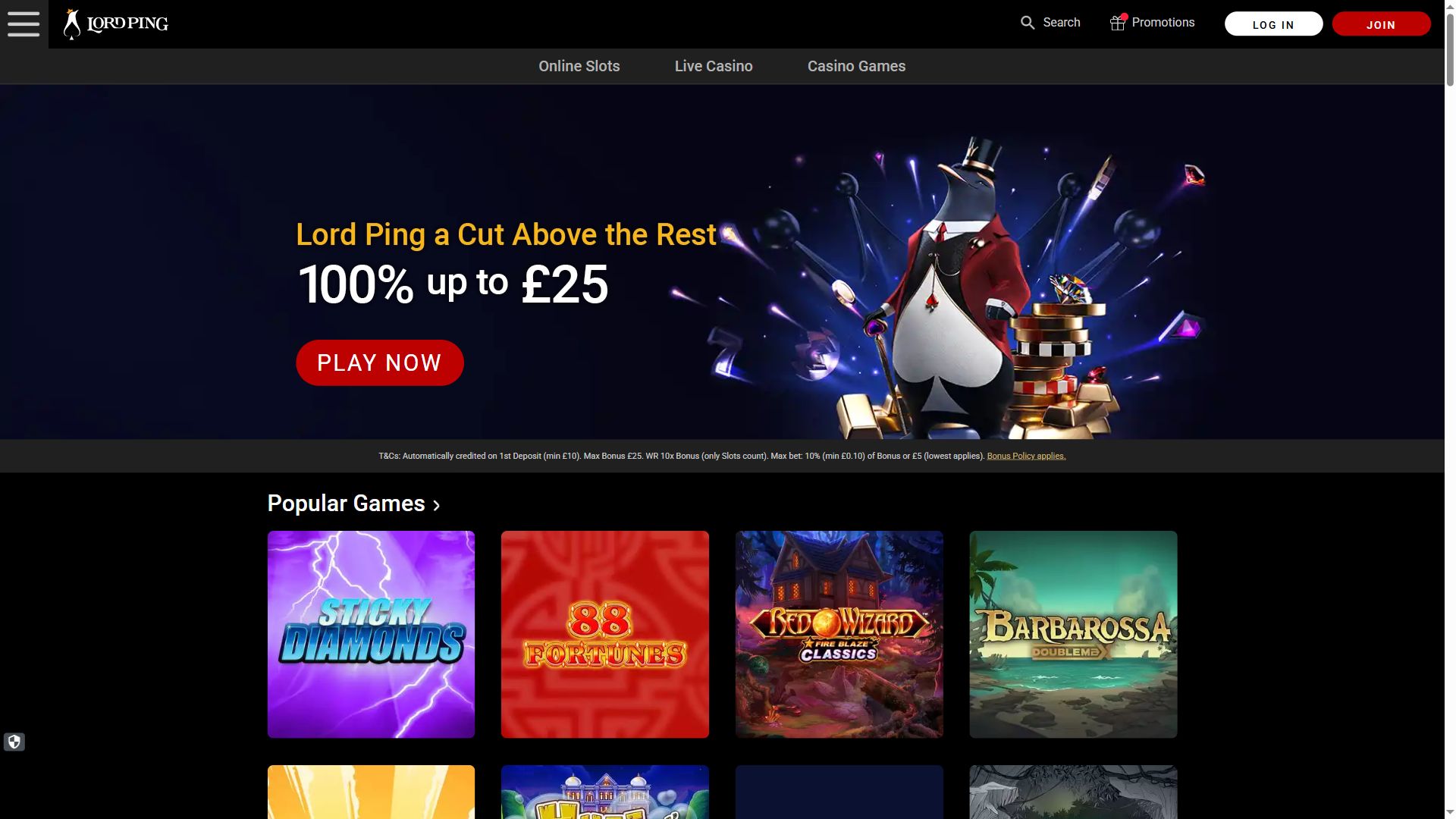 Lord Ping — Homepage (Desktop)