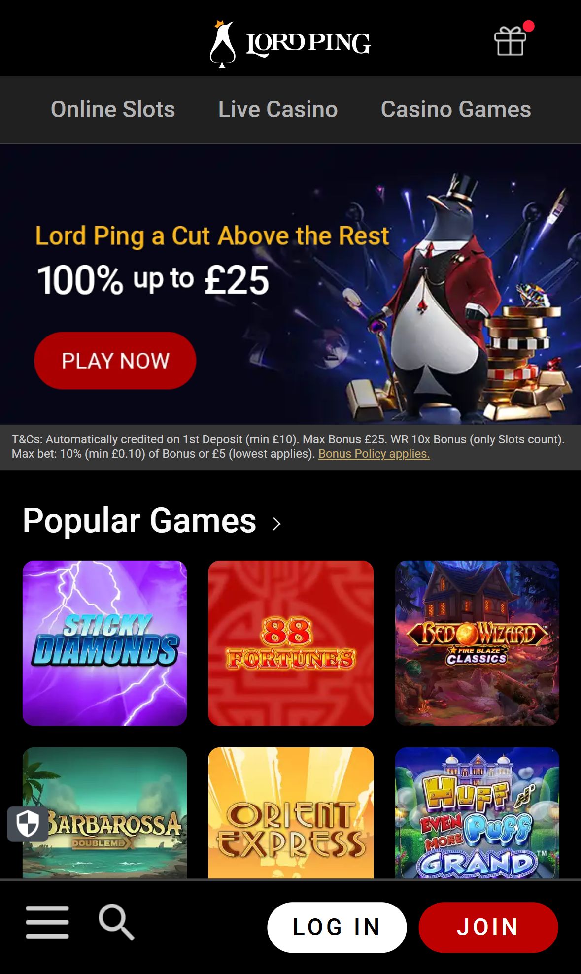 Lord Ping — Homepage (Mobile)