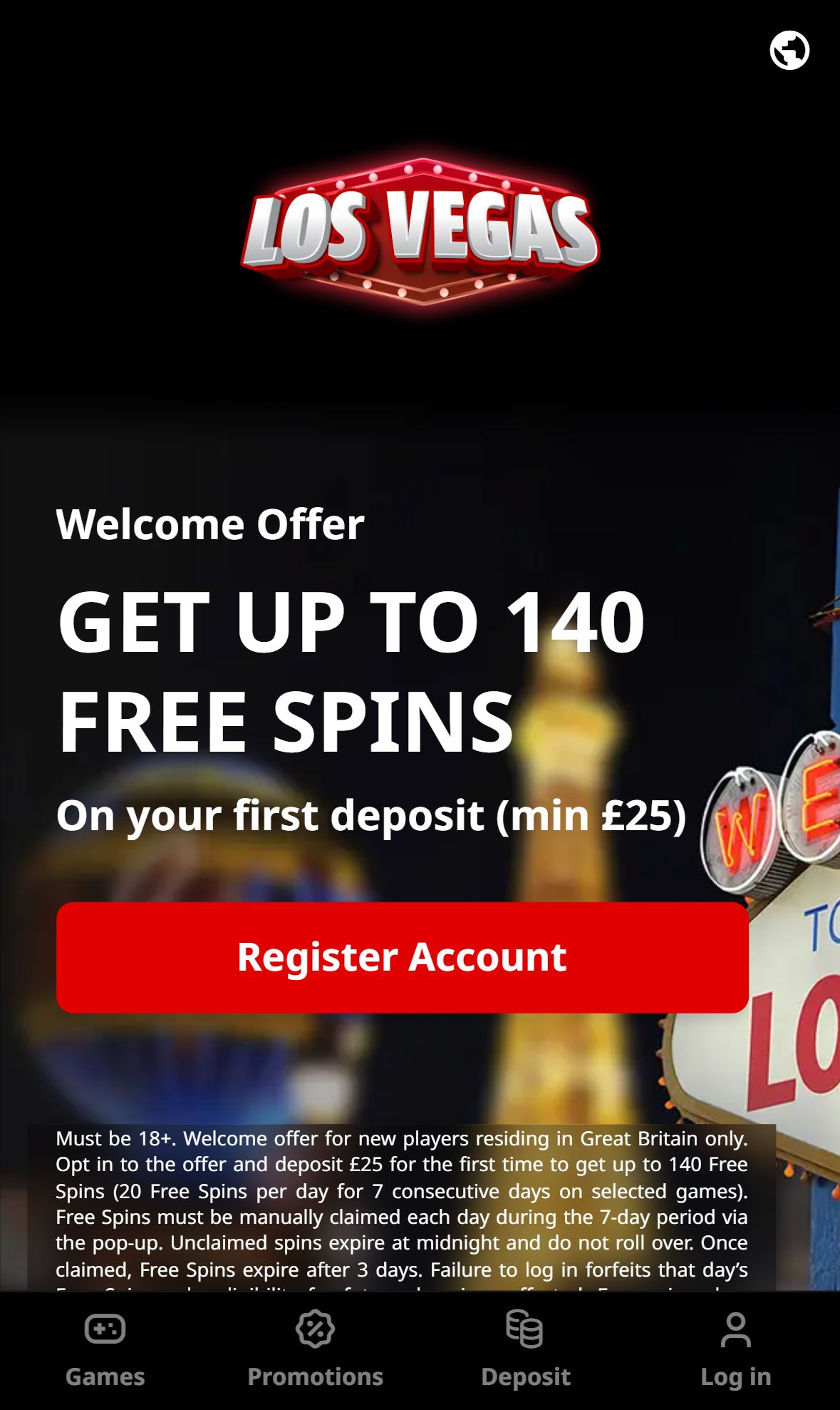Los Vegas Casino — Homepage (Mobile)