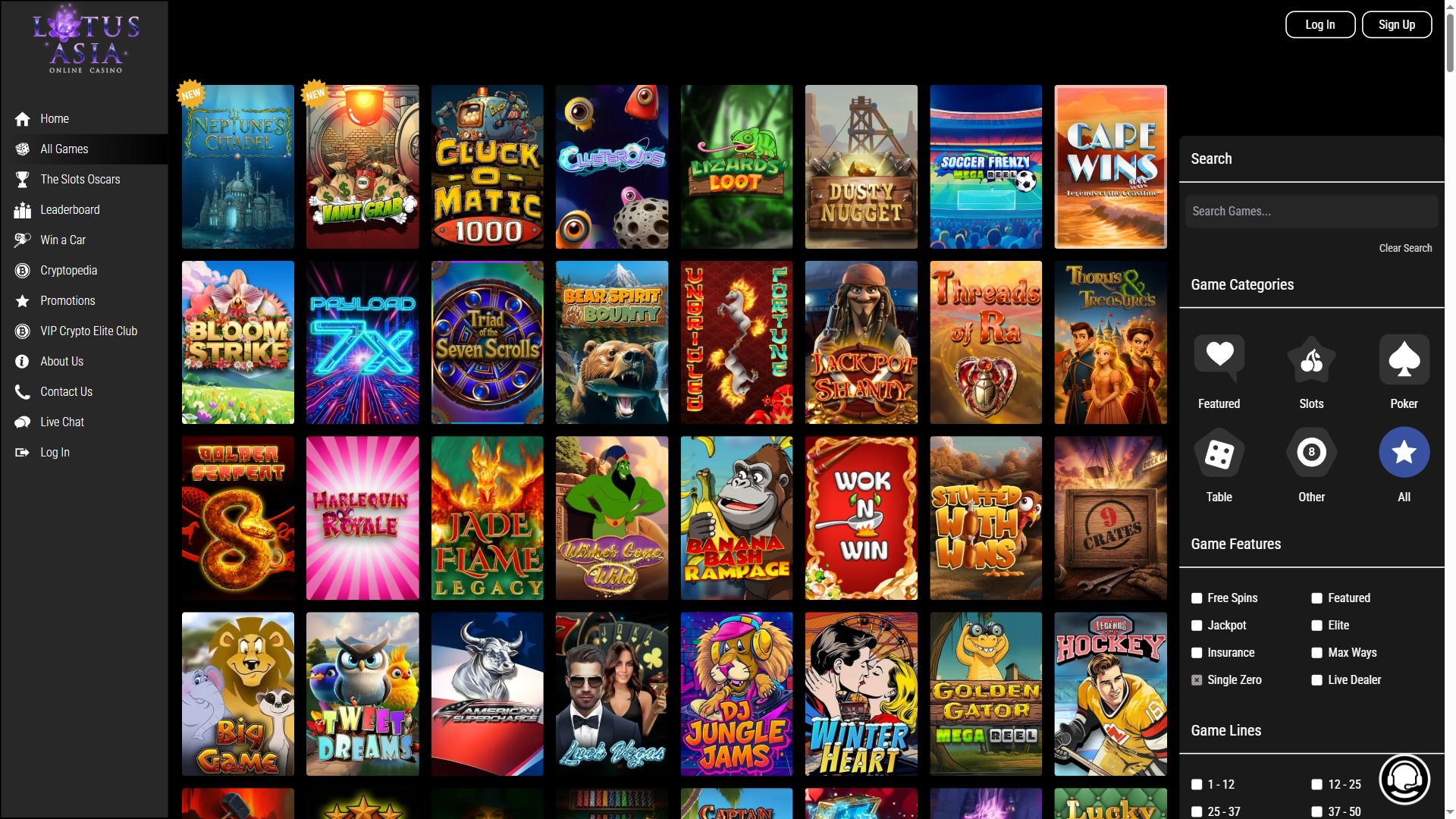 Lotus Asia Casino — Lobby (Desktop)