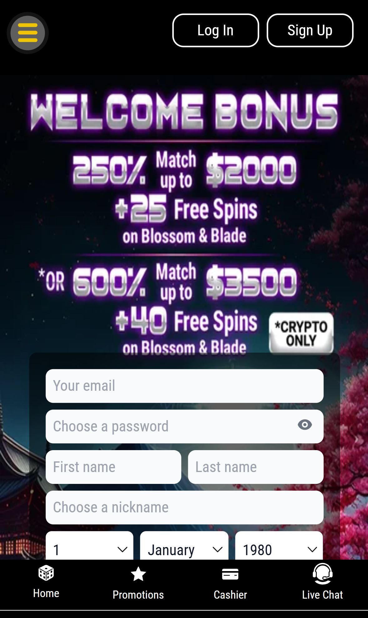 Lotus Asia Casino — Homepage (Mobile)
