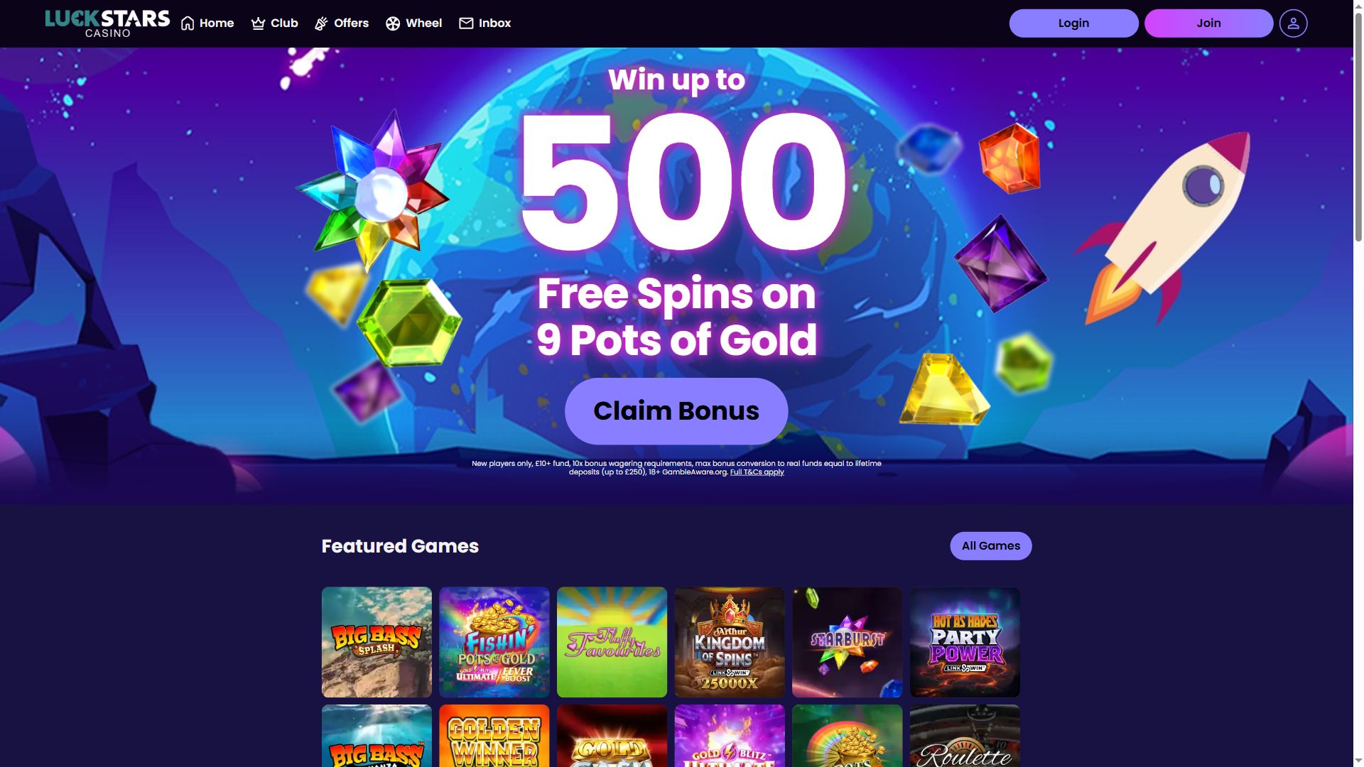 Luck Stars Casino — Homepage (Desktop)