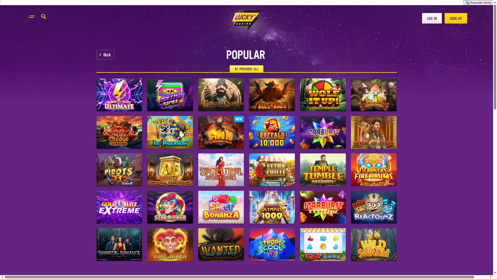 Lucky Casino — Lobby (Desktop)