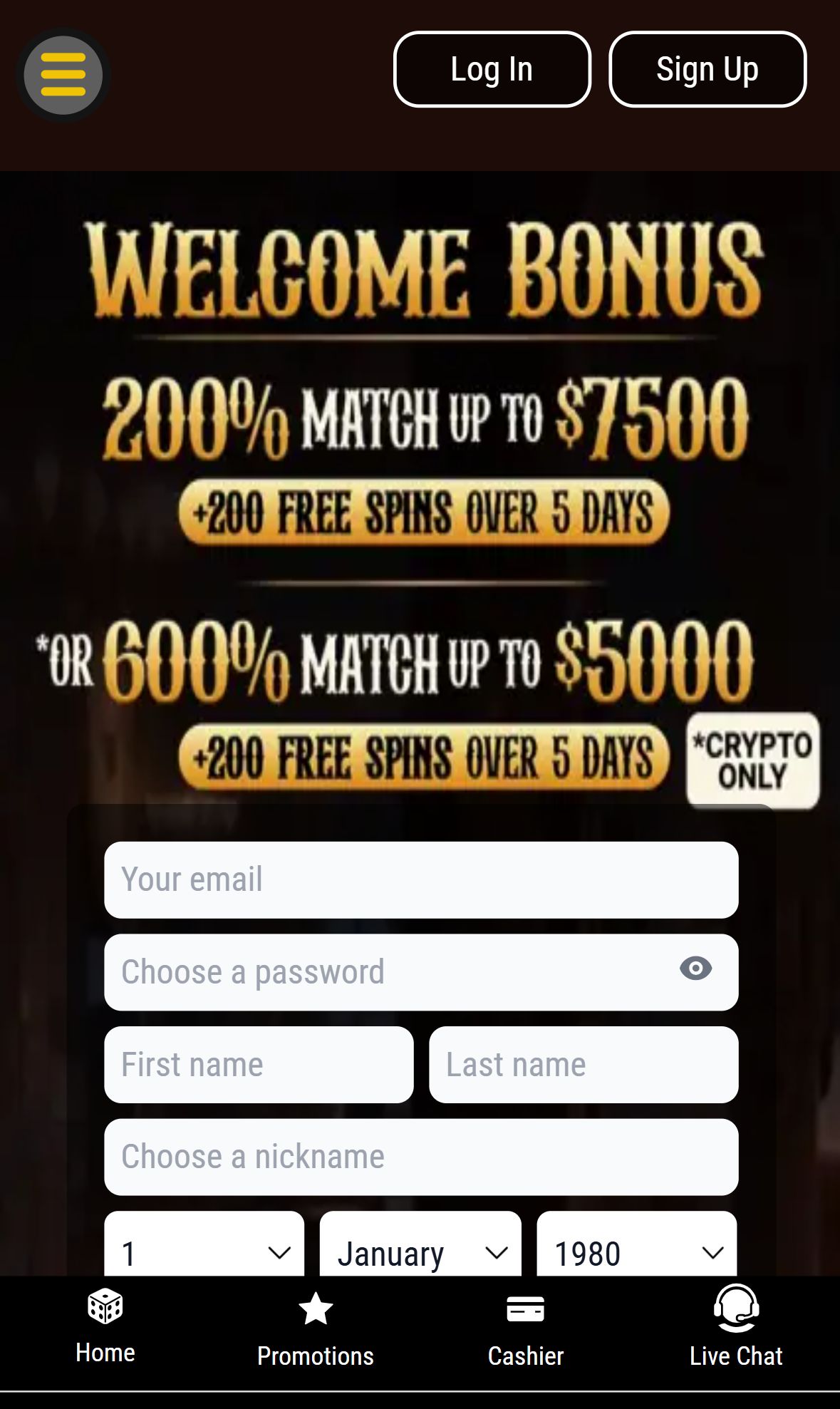 Lucky Creek — Homepage (Mobile)