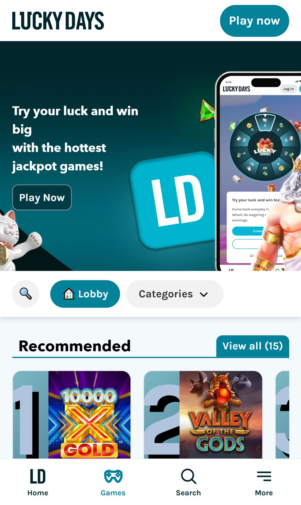 Lucky Days — Lobby (Mobile)