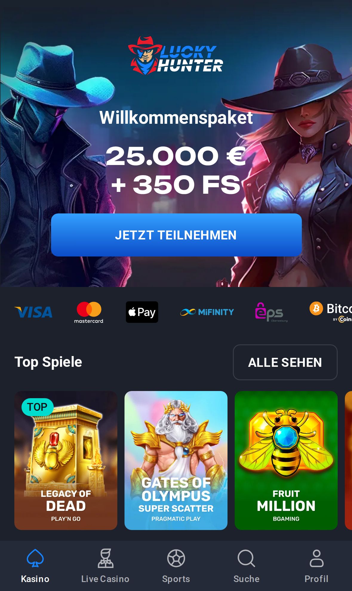 Lucky Hunter — Lobby (Mobil)