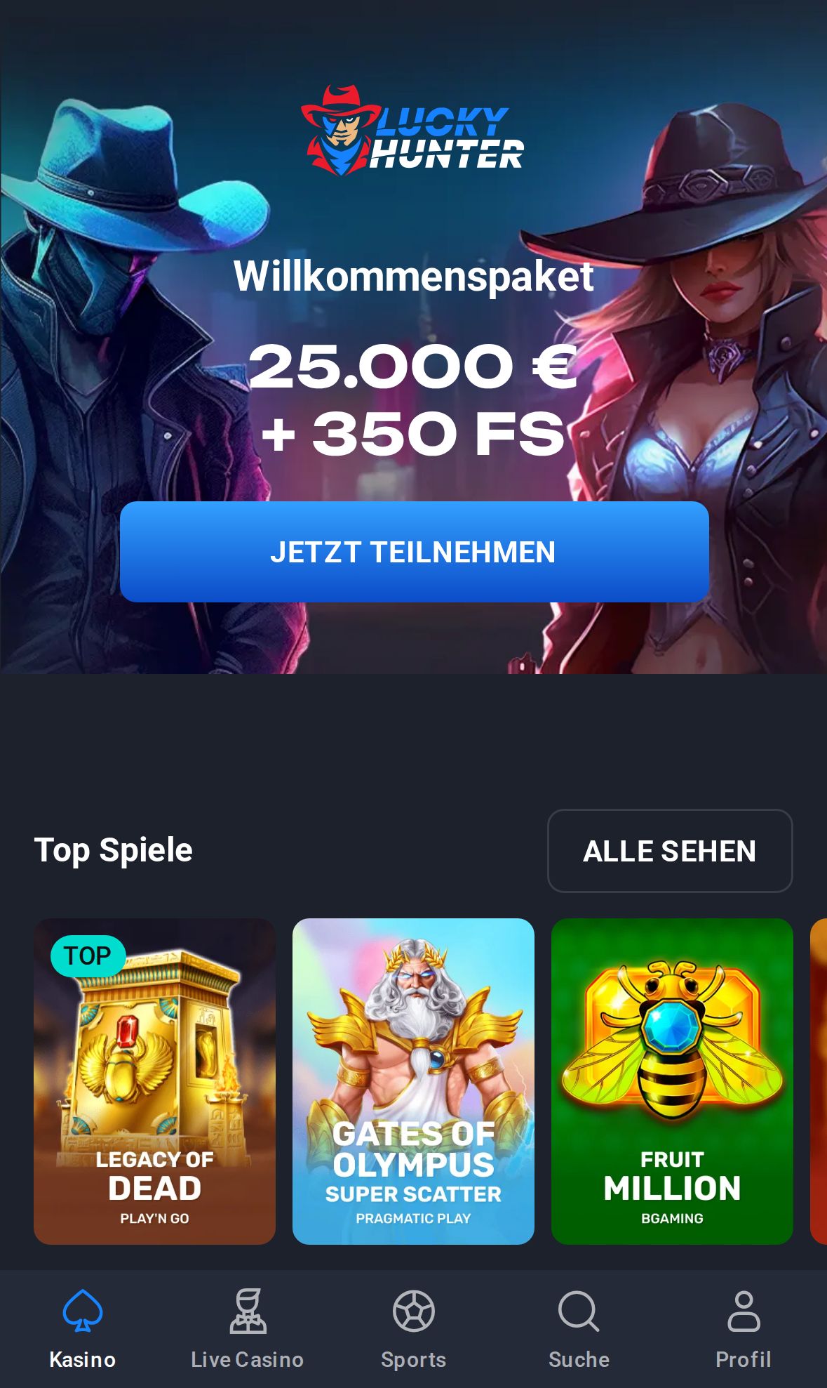Lucky Hunter — Startseite (Mobil)