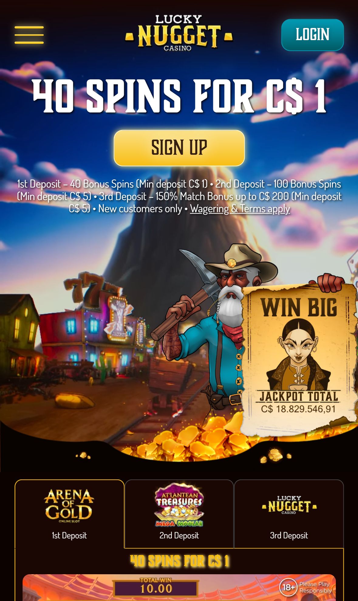 Lucky Nugget Casino — Homepage (Mobile)