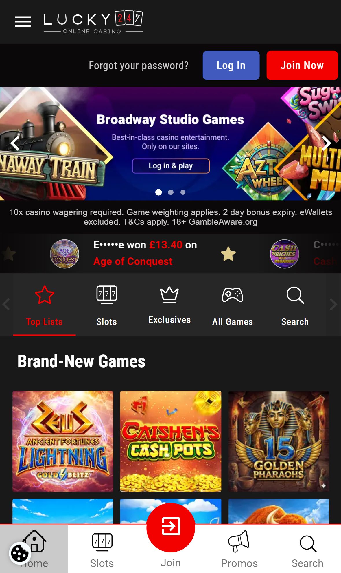 Lucky247 — Homepage (Mobile)