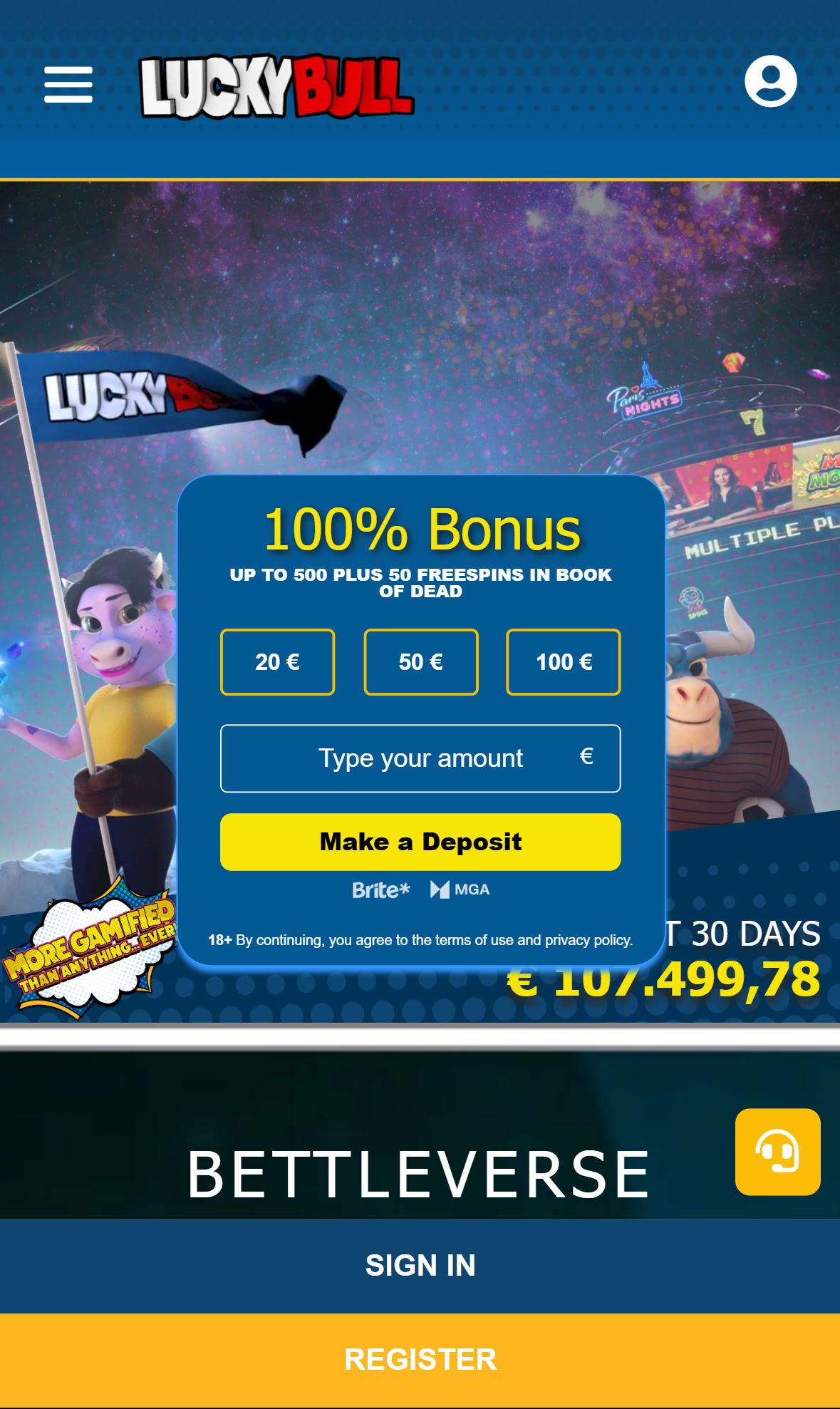 LuckyBull — Homepage (Mobile)