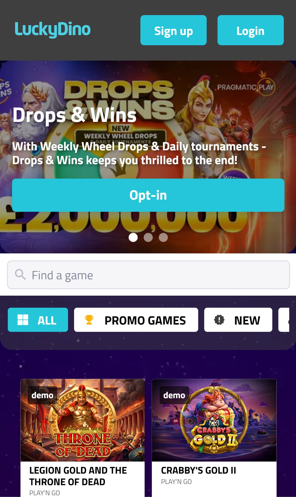 Luckydino — Lobby (Mobile)