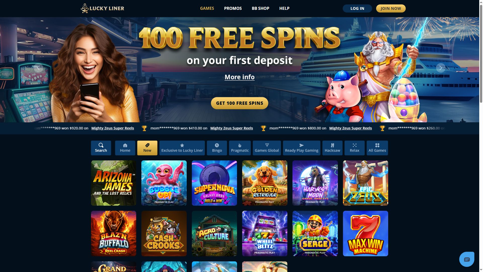Luckyliner — Lobby (Desktop)